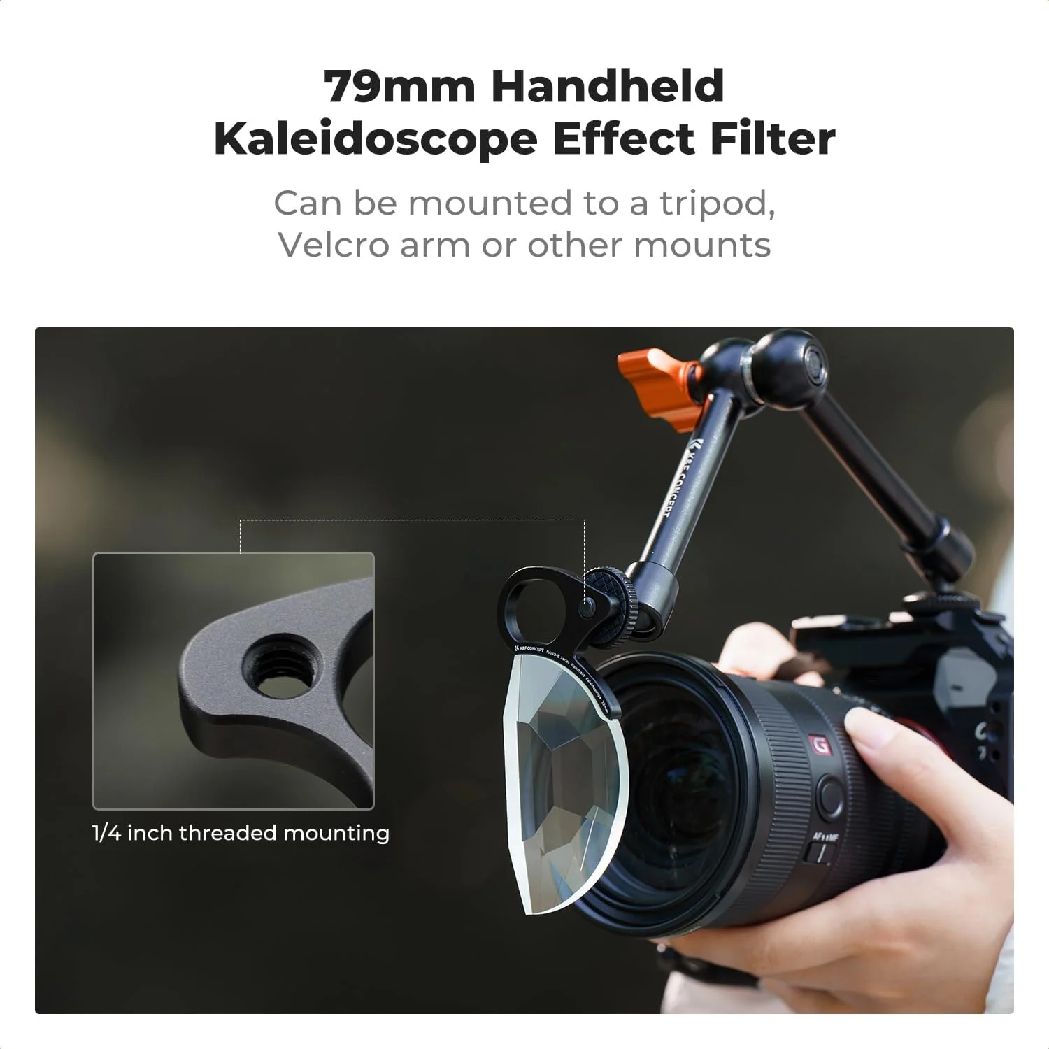 فیلتر کالیدوسکوپ ظریف دستی K&F Concept با قطر ۷۹ میلی‌متر، فیلتر جلوه‌های ویژه، فیلتر منشور شیشه‌ای اپتیکال برای لنز دوربین
