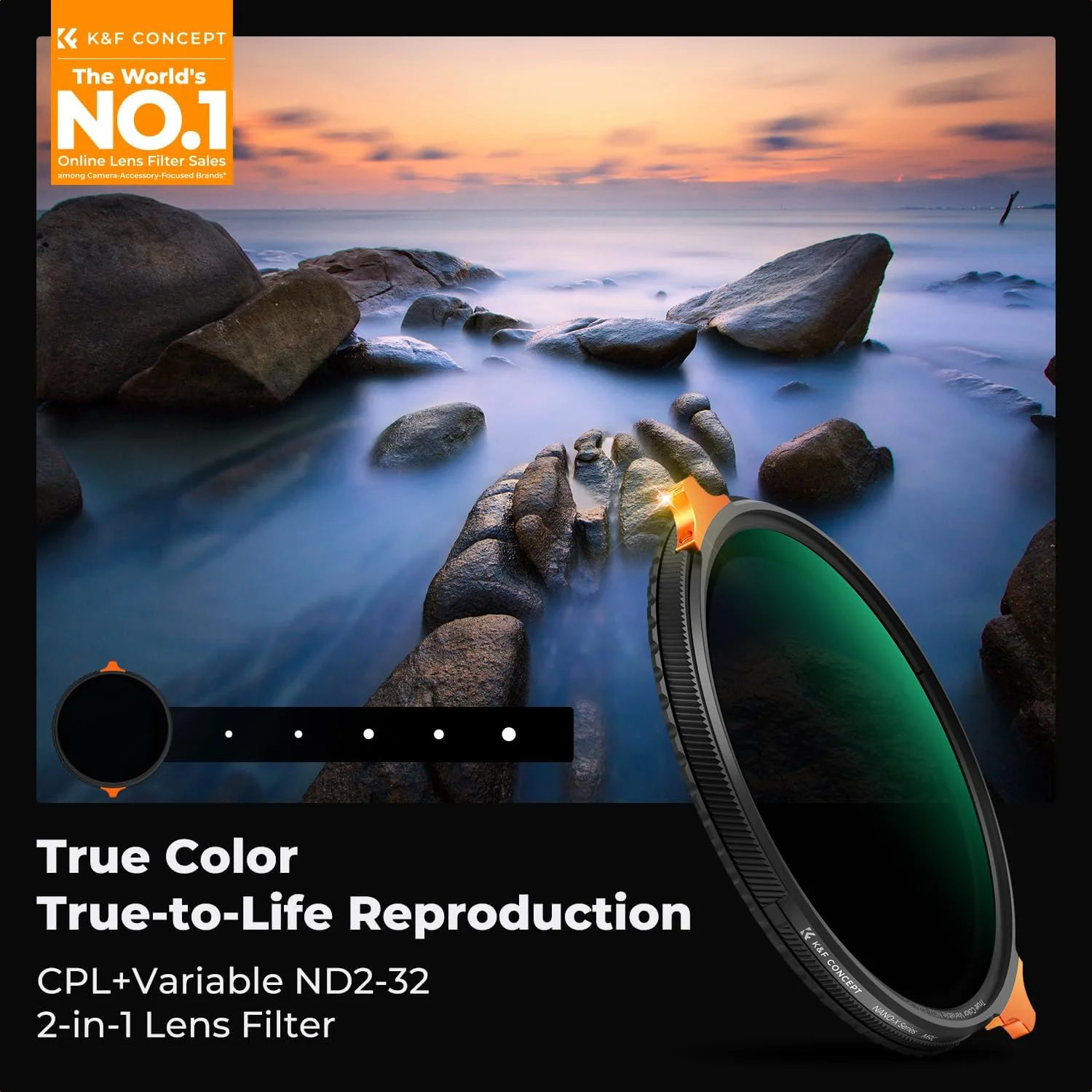 فیلتر پلاریزه K&F Concept 82mm CPL ND2-ND32 متغیر رنگ واقعی 2 در 1 بدون ضربدری مشکی برای لنز دوربین فیلتر پلاریزه K&F Concept 82mm CPL ND2-ND32 متغیر رنگ واقعی 2 در 1 بدون ضربدری مشکی برای لنز دوربین