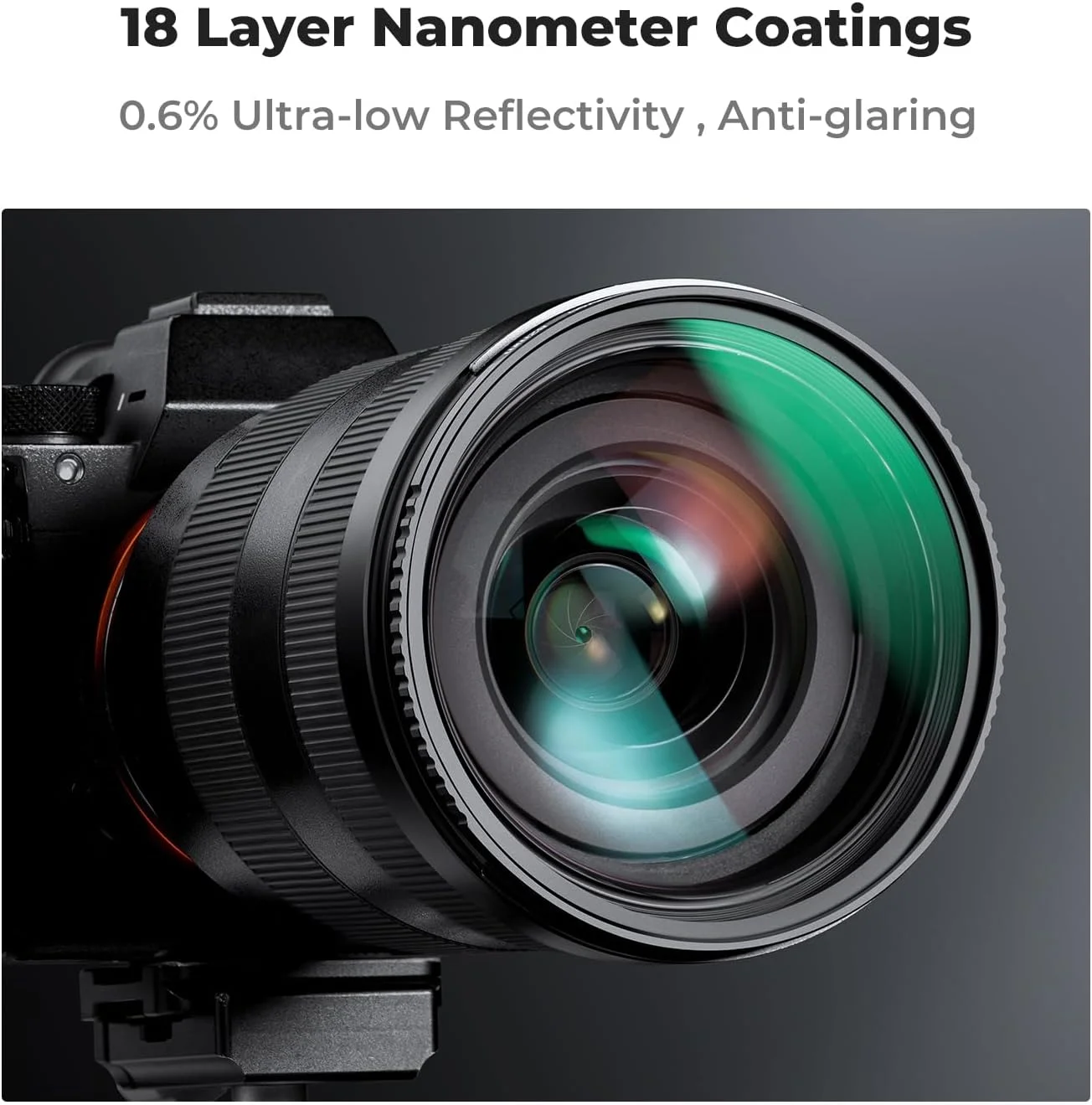 فیلتر لنز MCUV کی اند اف کانسپت 72 میلی‌متری سری K به همراه درپوش لنز برای محافظت از لنز دوربین، دارای پوشش چند لایه 18گانه