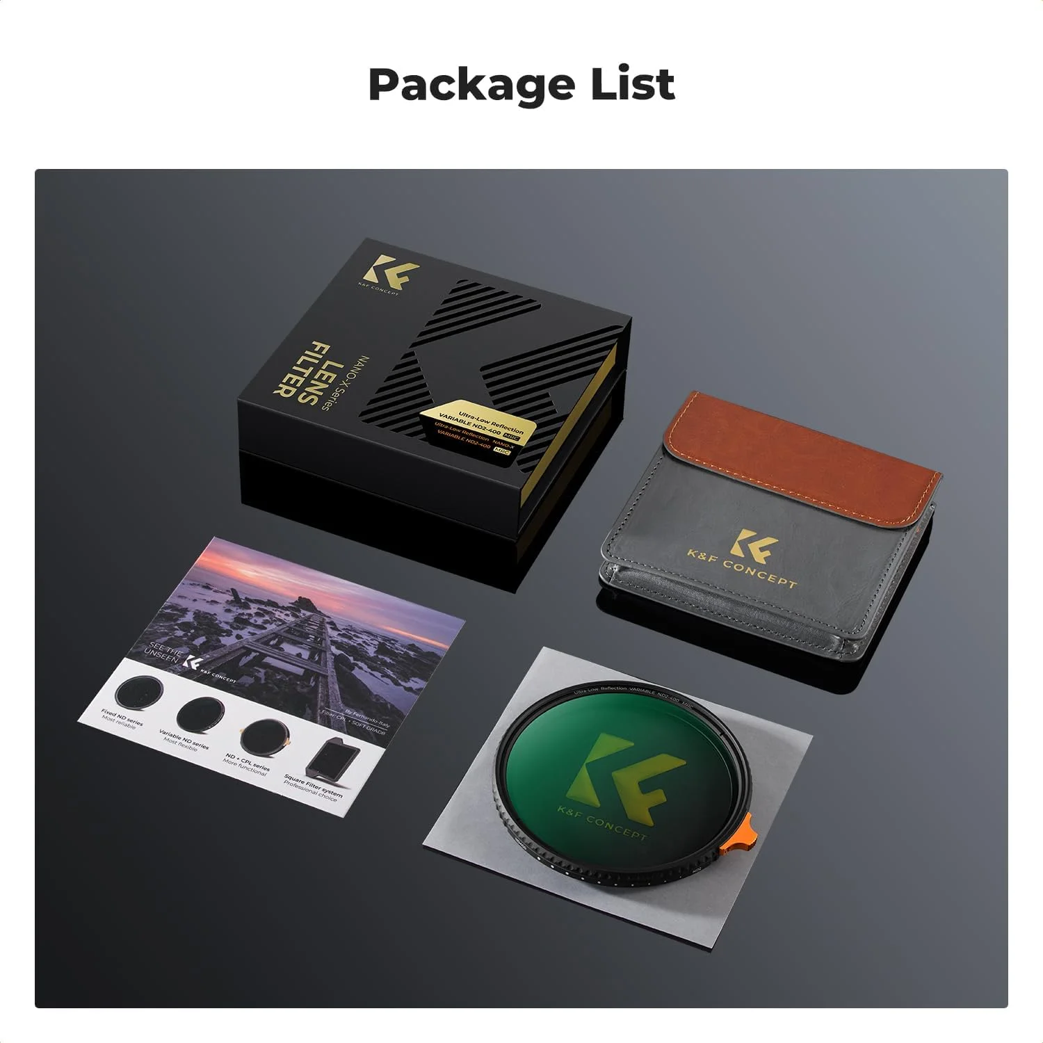 فیلتر ND متغیر K&F Concept 55mm با بازتاب بسیار کم ND2-ND400 (1-9 استاپ) دارای 28 لایه پوشش چندگانه شیشه AGC، فیلتر لنز دوربین با چگالی خنثی قابل تنظیم (سری Nano-X) فیلتر ND متغیر K&F Concept 55mm با بازتاب بسیار کم ND2-ND400 (1-9 استاپ) دارای 28 لایه پوشش چندگانه شیشه AGC، فیلتر لنز دوربین با چگالی خنثی قابل تنظیم (سری Nano-X)