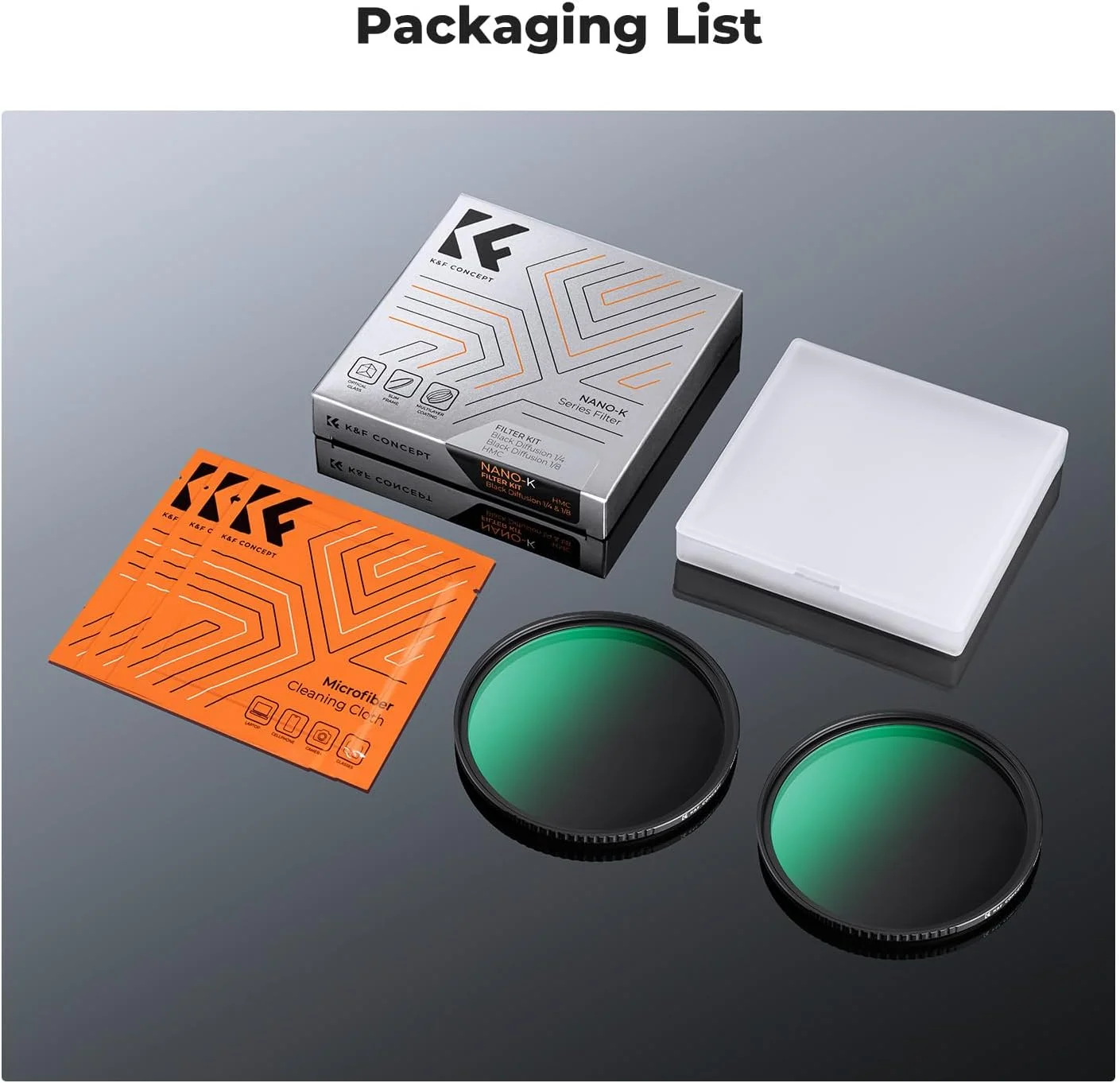 کیت فیلترهای دیفیوژن مشکی 55 میلیمتری 1/4 و 1/8 K&F Concept، مجموعه فیلترهای سینمایی مه دار فوقالعاده نازک 2 عددی با پوشش نانو چند لایه و پارچه تمیز کننده 3 عددی برای لنز دوربین - سری K کیت فیلترهای دیفیوژن مشکی 55 میلیمتری 1/4 و 1/8 K&F Concept، مجموعه فیلترهای سینمایی مه دار فوقالعاده نازک 2 عددی با پوشش نانو چند لایه و پارچه تمیز کننده 3 عددی برای لنز دوربین - سری K