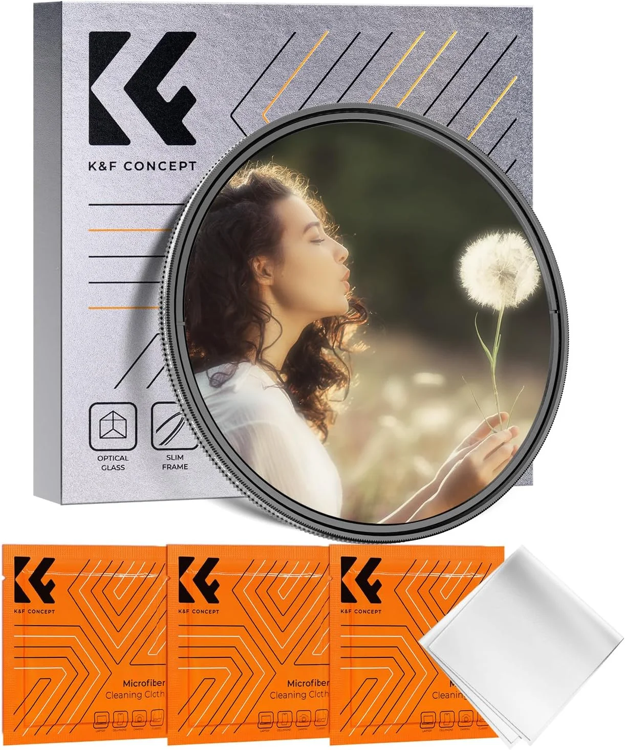 فیلتر مه سیاه 1/4 و فیلتر ND2-32 دو در یک K&F CONCEPT با سایز 52 میلی‌متر به همراه دستمال تمیز کننده مخصوص لنز دوربین