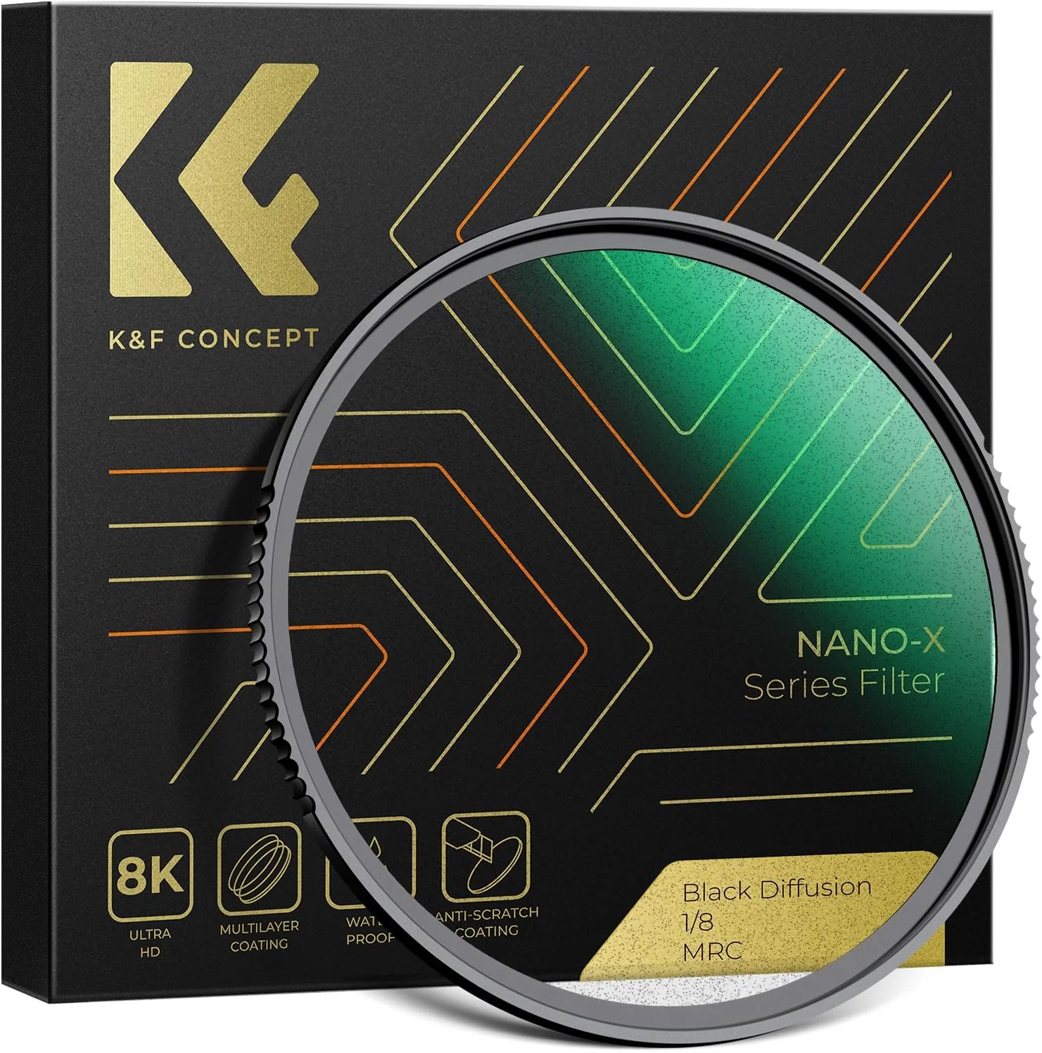 فیلتر دیفیوژن مشکی 49 میلی‌متری K&F Concept 1/8، فیلتر جلوه‌های ویژه، فیلتر ضد آب با پوشش چند لایه دو طرفه برای لنز دوربین