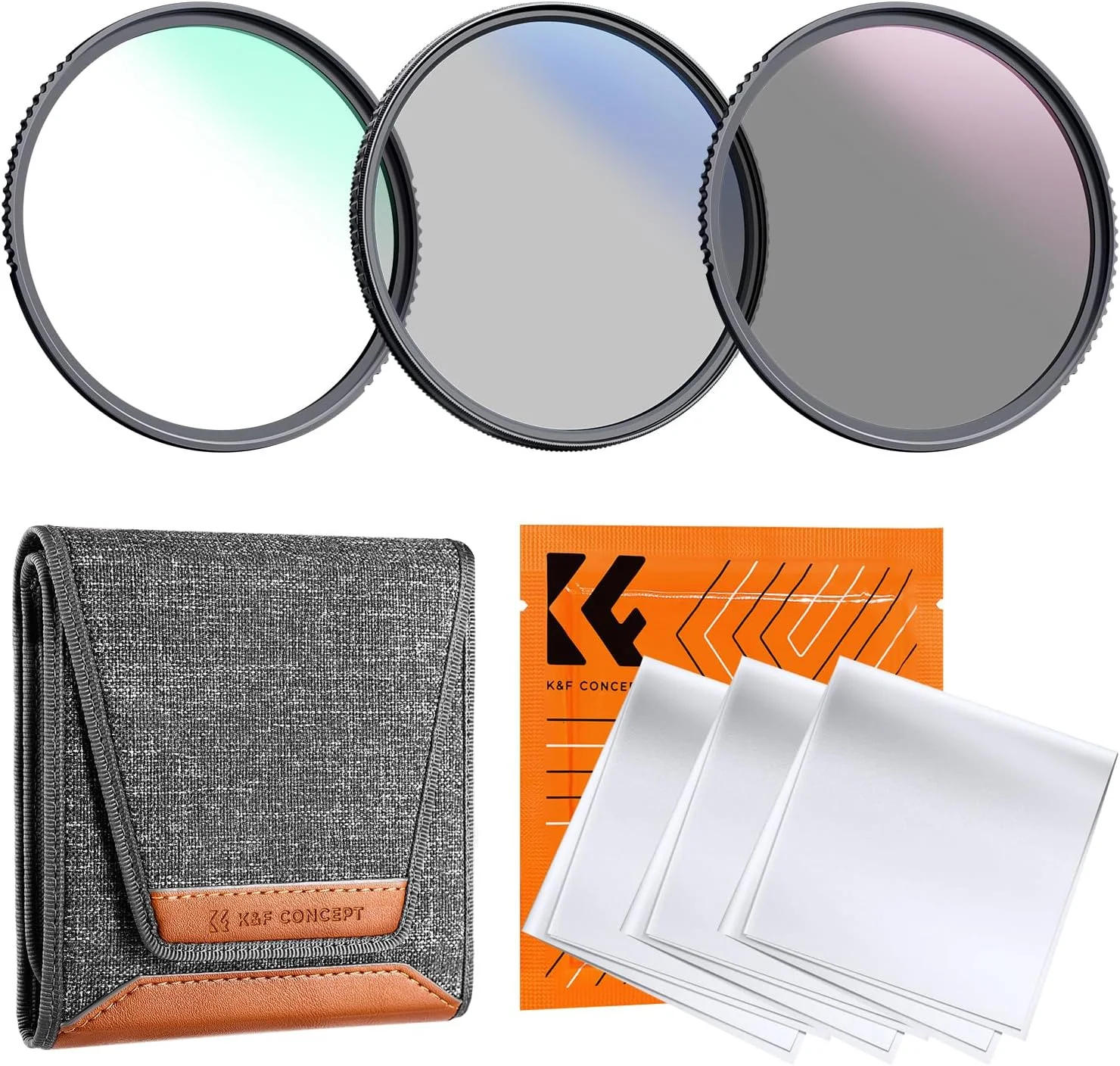 کیت فیلتر لنز K&F Concept 95mm UV/CPL/ND (3 قطعه) - 18 پوشش چند لایه، فیلتر UV + فیلتر پلاریزه + فیلتر چگالی خنثی (ND4) + پارچه تمیز کننده + کیف فیلتر برای لنز دوربین (سری K)