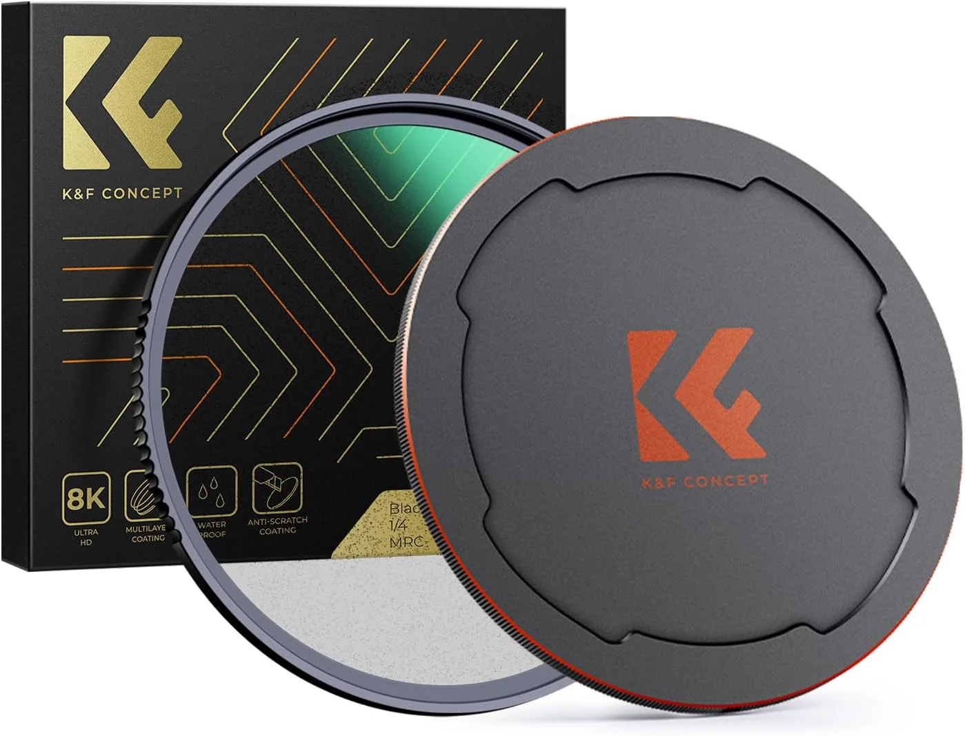 فیلتر مشکی دیفیوژن 1/4 K&F Concept با قطر 77 میلی‌متر، ایجاد کننده افکت سینمایی سافت میست به همراه درب لنز، مناسب برای فیلمبرداری، ولاگ و عکاسی پرتره