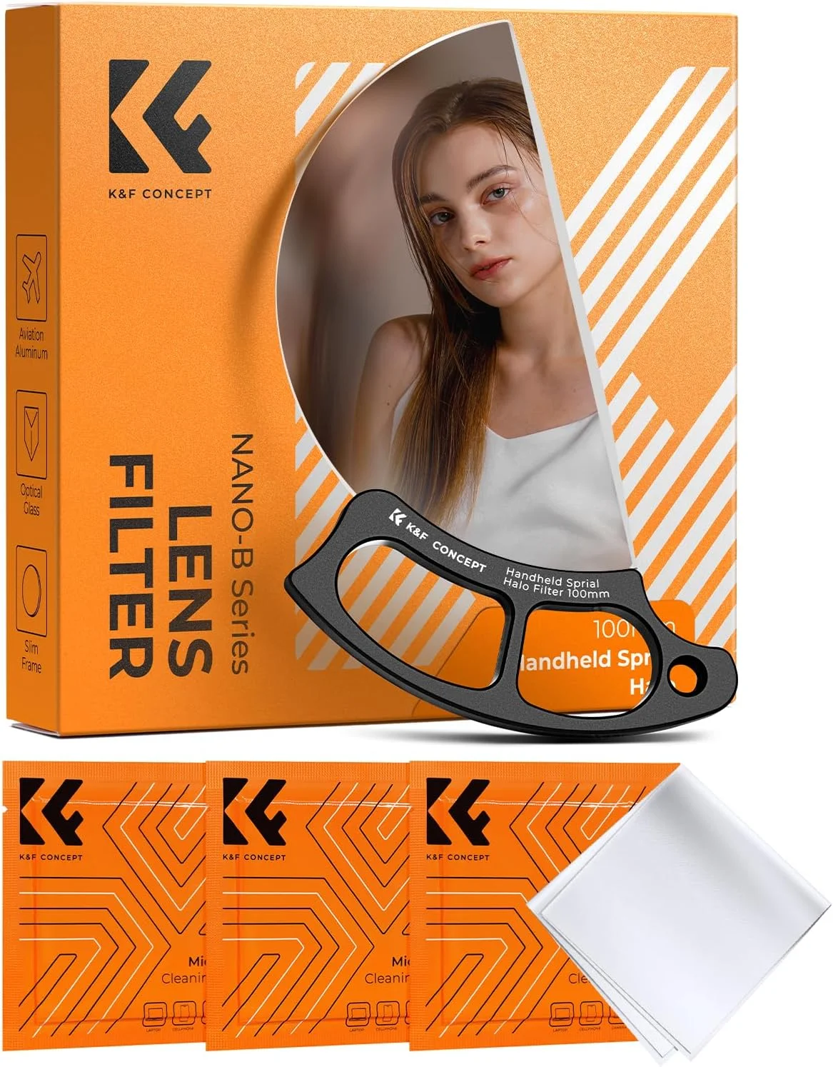 فیلتر لنز اثر گرداب هاله مارپیچی 100 میلی‌متری K&F Concept، منشور شیشه‌ای نوری دستی، فیلتر لنز دوربین با جلوه ویژه (سری نانو-B)