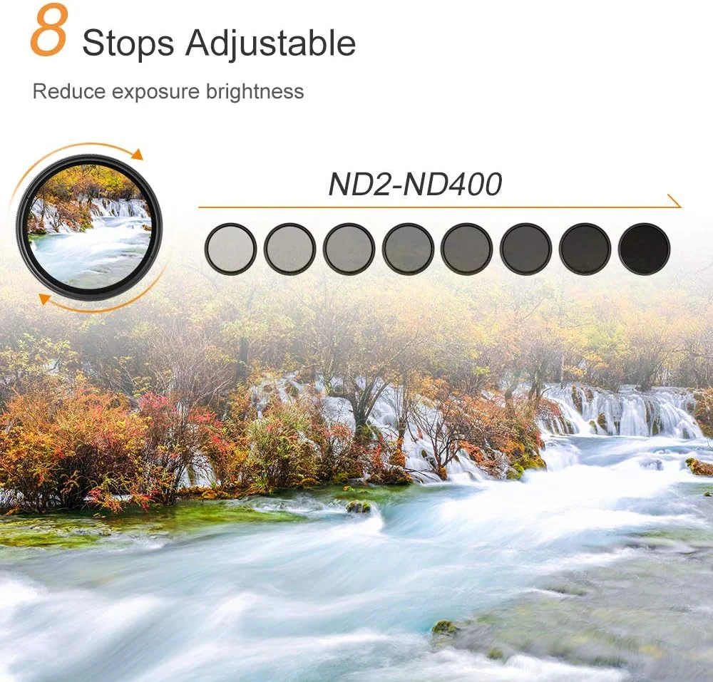 K&F Concept 58mm ND2 to ND400 Variable Neutral Density Filter Slim ND Fader ND2-400 Optical Glass for DSLR Camera Lenses (58mm) K&F Concept 58mm ND2 to ND400 Variable Neutral Density Filter Slim ND Fader ND2-400 Optical Glass for DSLR Camera Lenses (58mm)