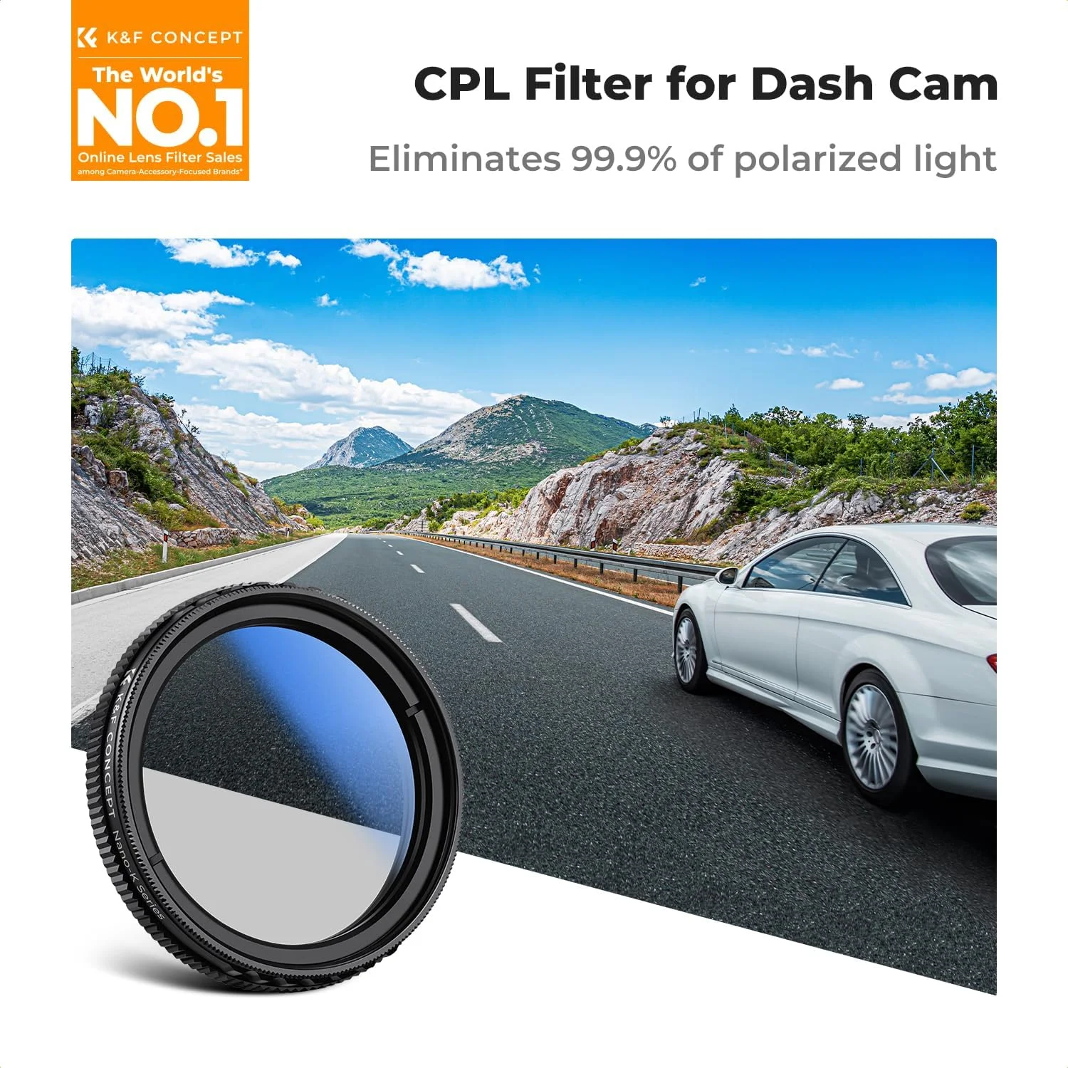 فیلتر پلاریزه دایره‌ای CPL کانسپت K&F برای دوربین جلوی خودرو N5/N4 Pro/S1 Pro/E1/E1 LITE/E2/E3، حذف پرتوهای بازتابی نامعتبر