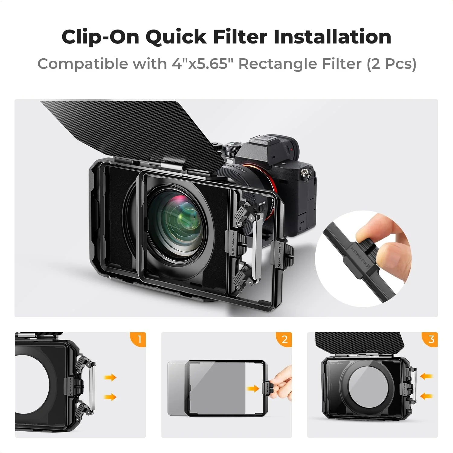 مت باکس K&F Concept به همراه فیلتر ND8، دو سینی فیلتر 4x5.65 اینچی، مت باکس دوربین سازگار با لنزهای 67mm/ 72mm/ 77mm/ 82mm/ 95mm