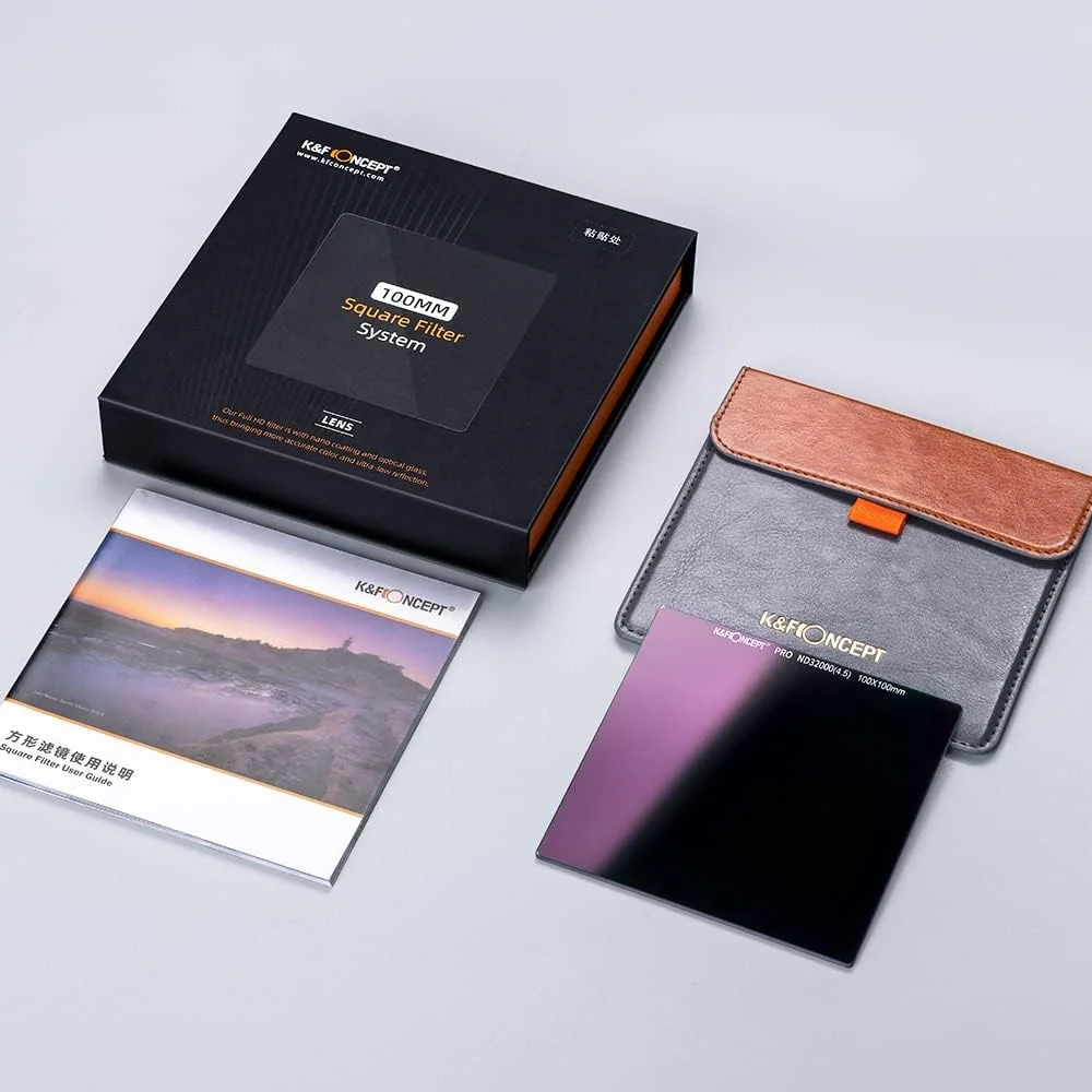 فیلتر ND32000 (15 استاپ) مربعی 100x100 میلی‌متری K&F Concept، فیلتر چگالی خنثی ضد آب، فیلتر خورشید گرفتگی با 28 پوشش چند لایه برای لنز دوربین