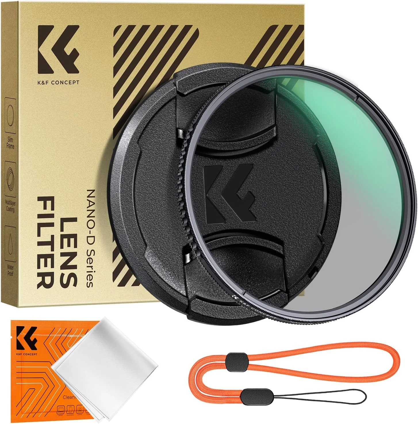 فیلتر پلاریزه دایره ای CPL با قطر 82 میلی متر K&F Concept، فوق العاده شفاف با 24 لایه پوشش چندگانه، به همراه دستمال تمیز کننده لنز و درپوش لنز (سری Nano-D)