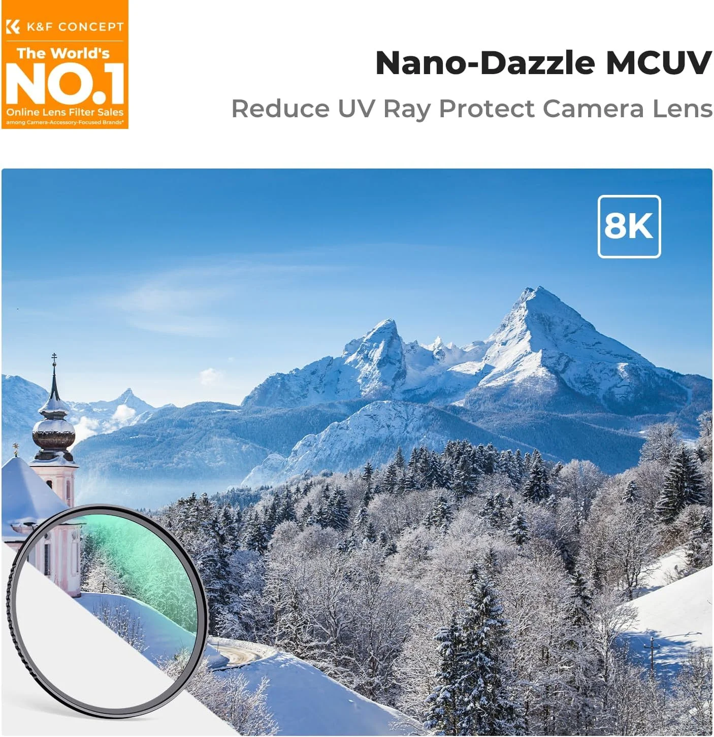 فیلتر لنز محافظ UV مدل MC با قطر 46 میلی‌متر K&F Concept، فوق‌العاده باریک، 24 لایه پوشش چندگانه، ضد آب، مناسب برای لنز دوربین (سری D)