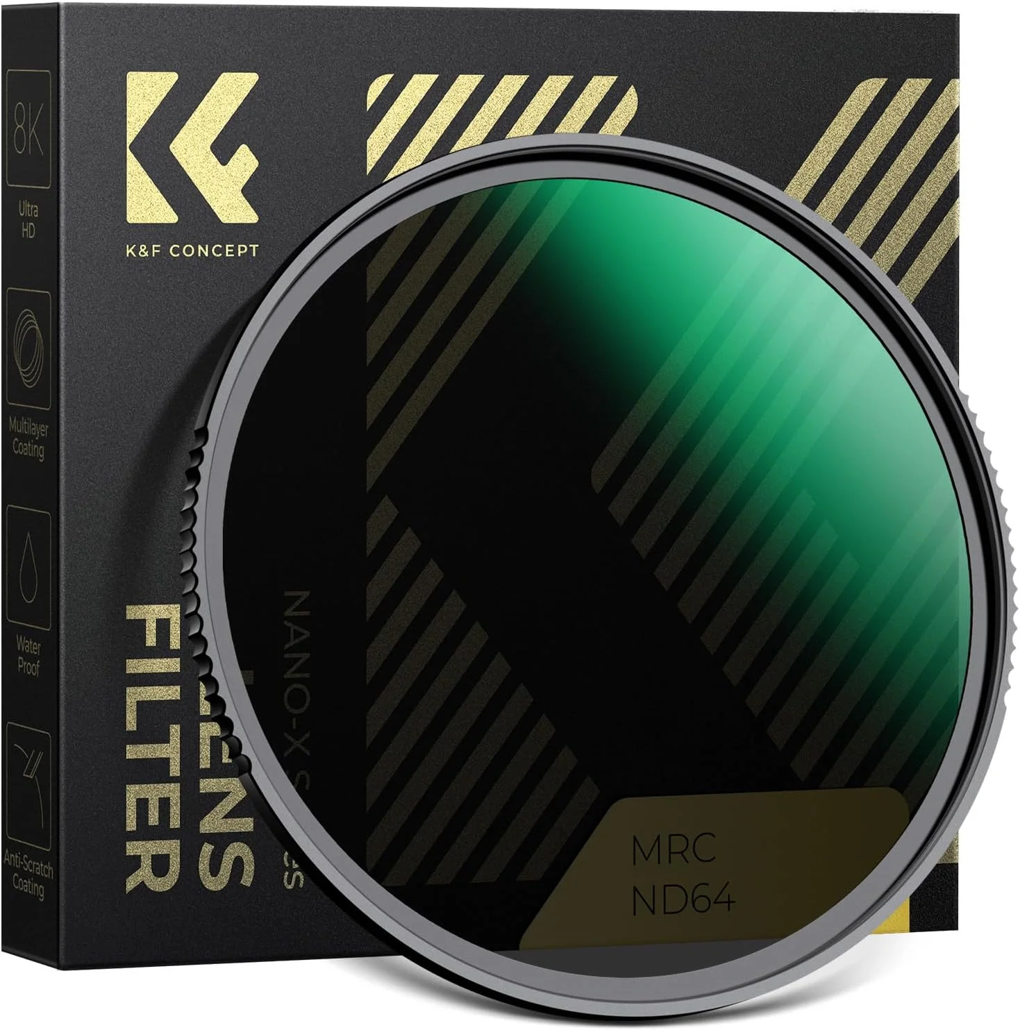 فیلتر لنز ND64 با قطر 67 میلی‌متر K&F Concept (فیلتر کاهنده نور ثابت 6 استاپ)، دارای 28 لایه پوشش چندگانه HD ضد آب، فیلتر سری Nano-X فوق‌العاده باریک برای لنز دوربین