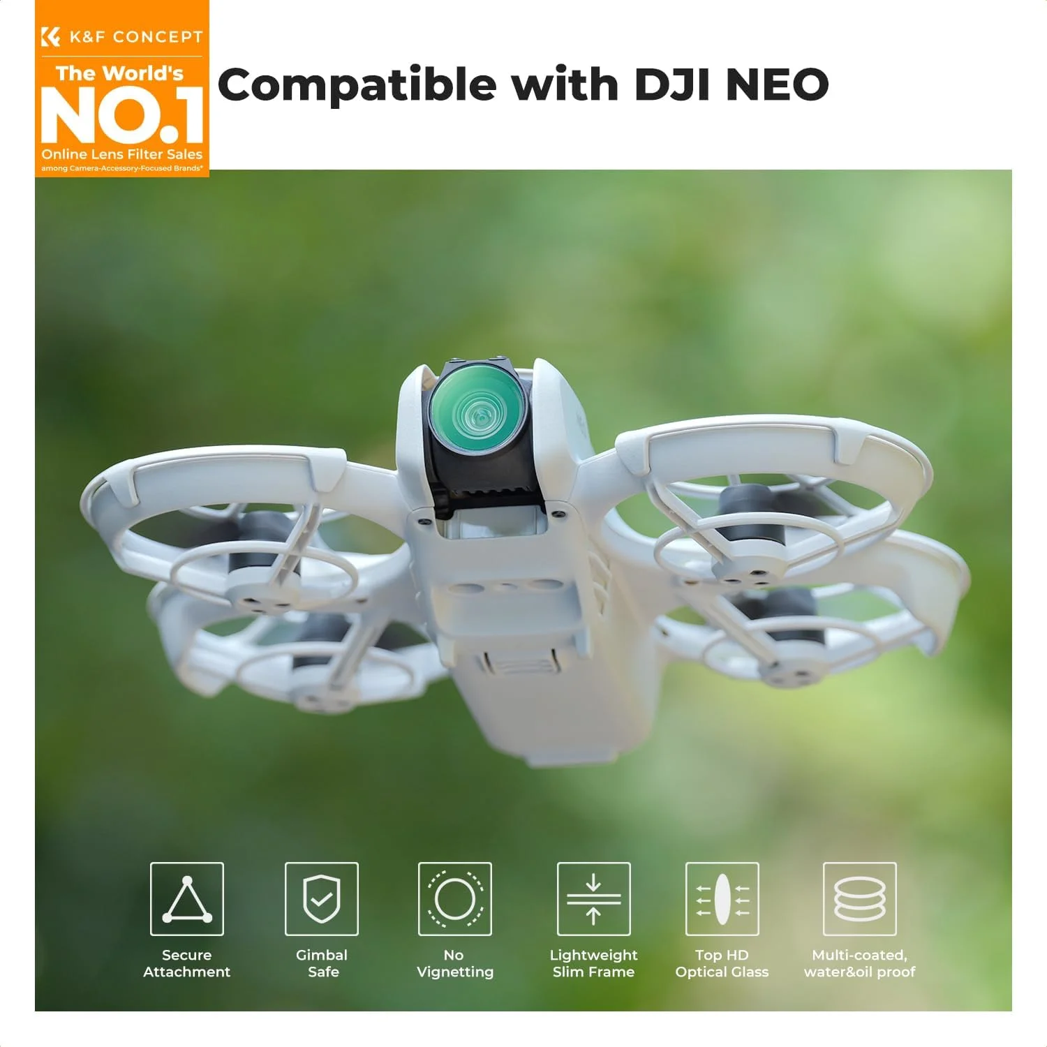 مجموعه فیلتر ND و CPL کانسپت K&F سازگار با DJI NEO، بسته 6 عددی (UV، CPL، ND8، ND16، ND32، ND64) فیلتر لنز پهپاد پلاریزه با چگالی خنثی، شیشه نوری HD چند لایه / قاب آلومینیومی