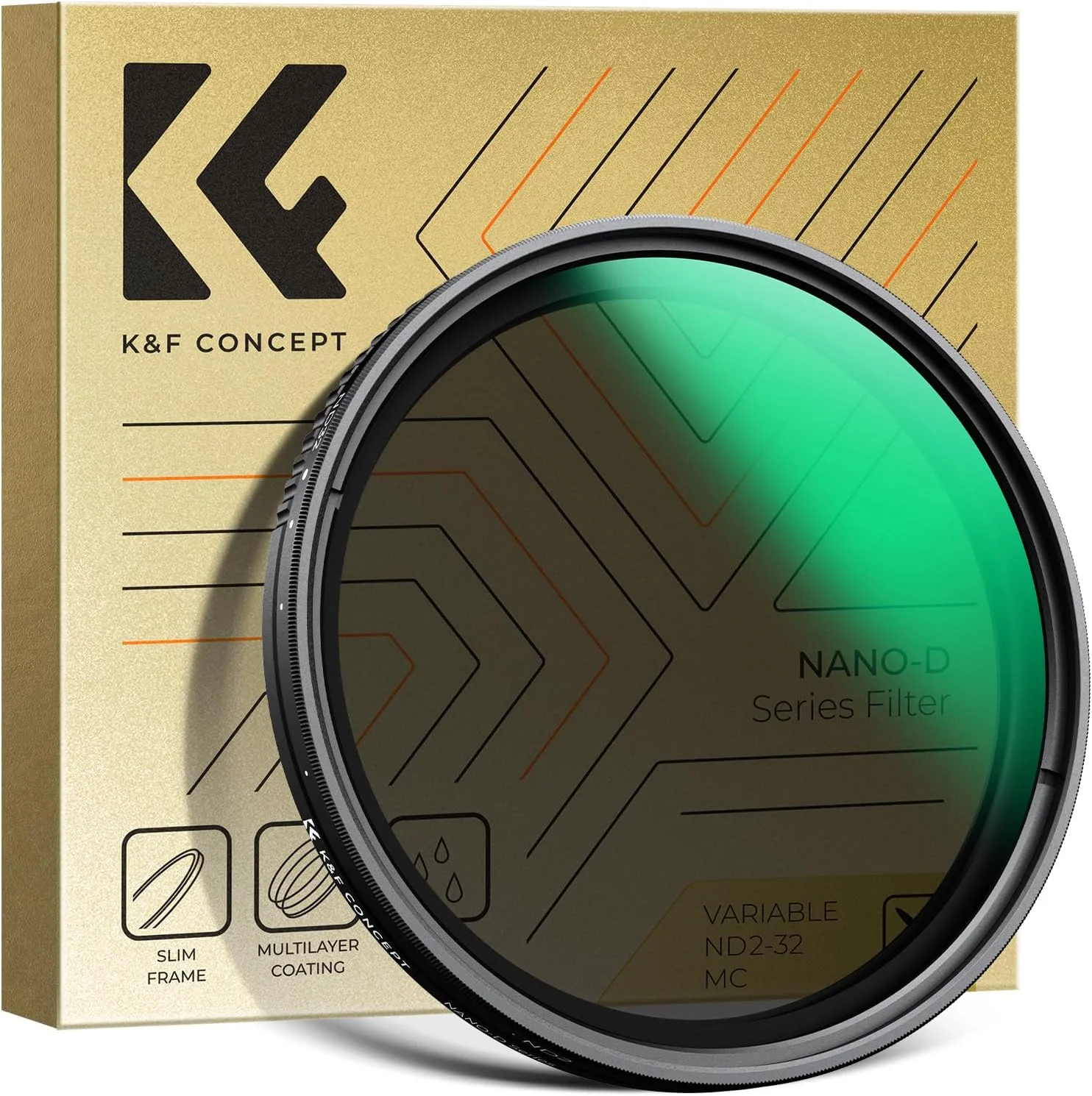 فیلتر ND متغیر 77 میلی‌متری ND2-32 K&F Concept، فیلتر لنز دوربین کاهنده نور 1 تا 5 استاپ، ضد آب، با 24 لایه پوشش چندگانه (سری D)