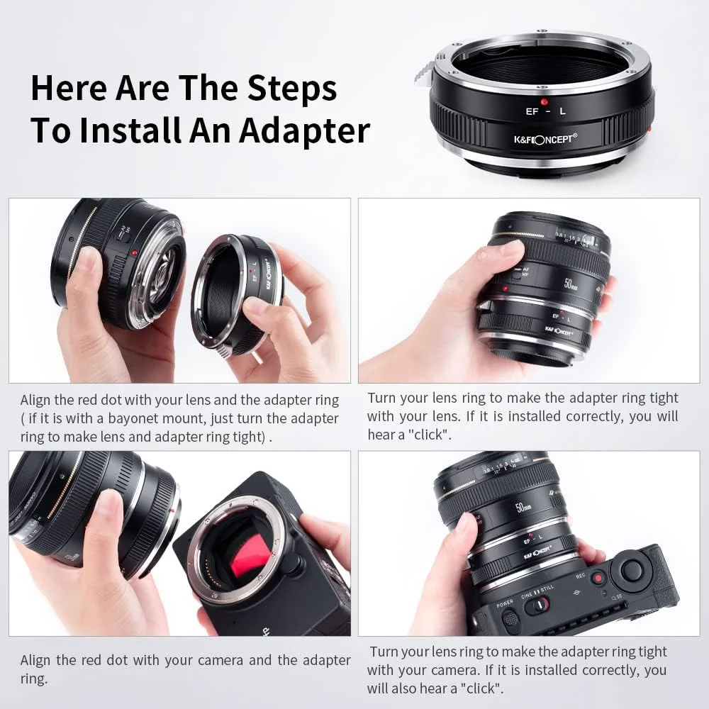 آداپتور K&F Concept EOS به L Mount، آداپتور فوکوس دستی سازگار با لنزهای Canon EF EF-S برای بدنه دوربین L Mount