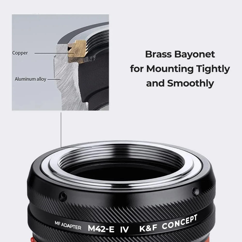 آداپتور لنز K&F Concept M42-NEX IV با فوکوس دستی سازگار با لنز M42 و بدنه دوربین Sony E Mount
