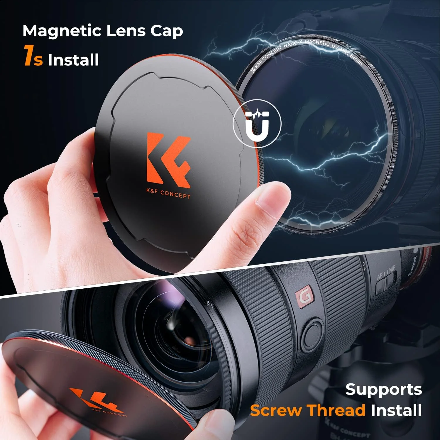 فیلتر UV مغناطیسی 49 میلی‌متری K&F Concept، شیشه اپتیک فوق‌العاده باریک با پوشش چند لایه محافظت فرابنفش به همراه درب لنز (سری Nano-X)