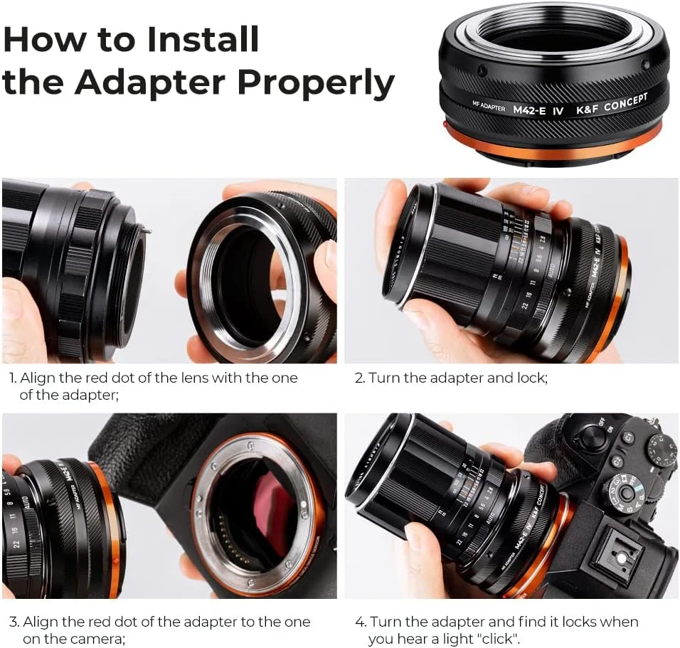 آداپتور لنز K&F Concept M42-NEX IV با فوکوس دستی سازگار با لنز M42 و بدنه دوربین Sony E Mount
