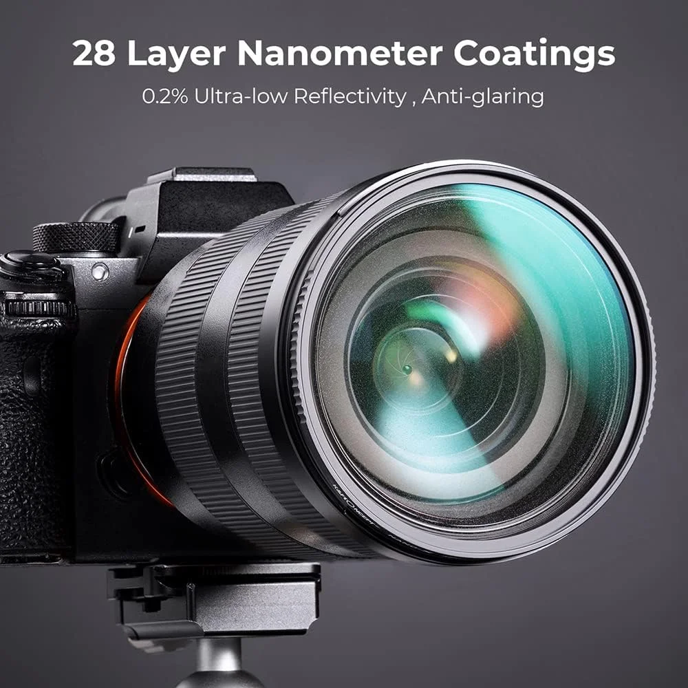 فیلتر مشکی دیفیوژن 1/4 K&F Concept با قطر 49 میلی‌متر، ایجاد کننده افکت سینمایی سافت میست به همراه درب لنز، مناسب برای فیلم‌برداری، ولاگ و عکاسی پرتره