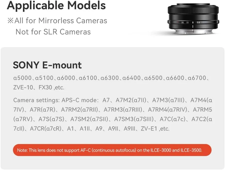 لنز زاویه باز TTARTISAN AF 14mm F3.5 برای Sony E، لنز پنکیکی فوکوس خودکار APS-C E Mount سازگار با دوربین های بدون آینه Sony E-Mount