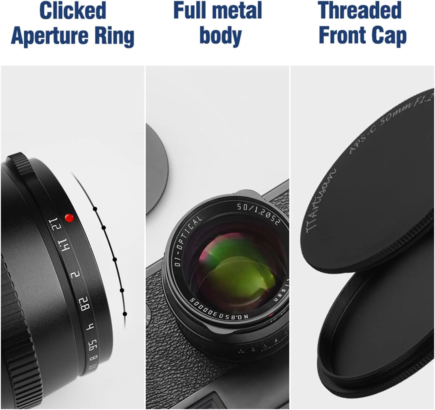 لنز TTArtisan 50mm F1.2 با بدنه فلزی سازگار با مانت Canon M - مشکی