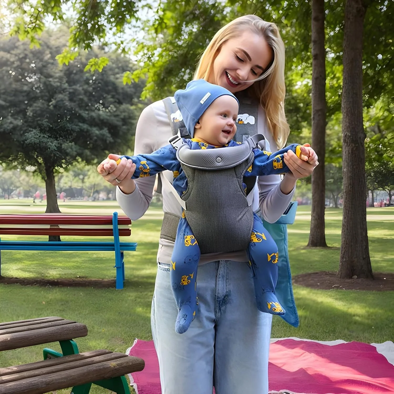 آغوشی نوزاد - آغوشی قابل تنظیم برای سینه دادن، کمری توری با نشیمنگاه باسن، سبک و راحت برای پیاده روی مادر، پدر و کودک در فضای باز آغوشی نوزاد - آغوشی قابل تنظیم برای سینه دادن، کمری توری با نشیمنگاه باسن، سبک و راحت برای پیاده روی مادر، پدر و کودک در فضای باز