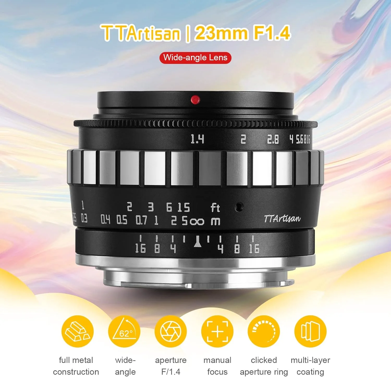لنز دستی TTartisan 23mm F1.4، سازگار با دوربین های فوجی X-Mount مدل های X-PRO1 X-PRO2 X-E1 X-E2 X-E3 X-H1 X-T1 X-T10 X-T2 X-T3 X-T20 X-T30 X-T100 X-A1 X-A10 X-A2 X-A3 X-A5 (نقره ای) لنز دستی TTartisan 23mm F1.4، سازگار با دوربین های فوجی X-Mount مدل های X-PRO1 X-PRO2 X-E1 X-E2 X-E3 X-H1 X-T1 X-T10 X-T2 X-T3 X-T20 X-T30 X-T100 X-A1 X-A10 X-A2 X-A3 X-A5 (نقره ای)