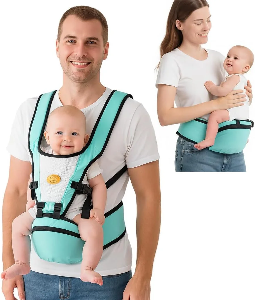 آغوشی نوزاد ارگونومیک 0-36 ماه، بند شانه قابل تنظیم و بدون دست، آغوشی نوزاد با نشیمنگاه با قابلیت تنفس، آغوشی نوزاد تا نوپا (آبی آسمانی) آغوشی نوزاد ارگونومیک 0-36 ماه، بند شانه قابل تنظیم و بدون دست، آغوشی نوزاد با نشیمنگاه با قابلیت تنفس، آغوشی نوزاد تا نوپا (آبی آسمانی)