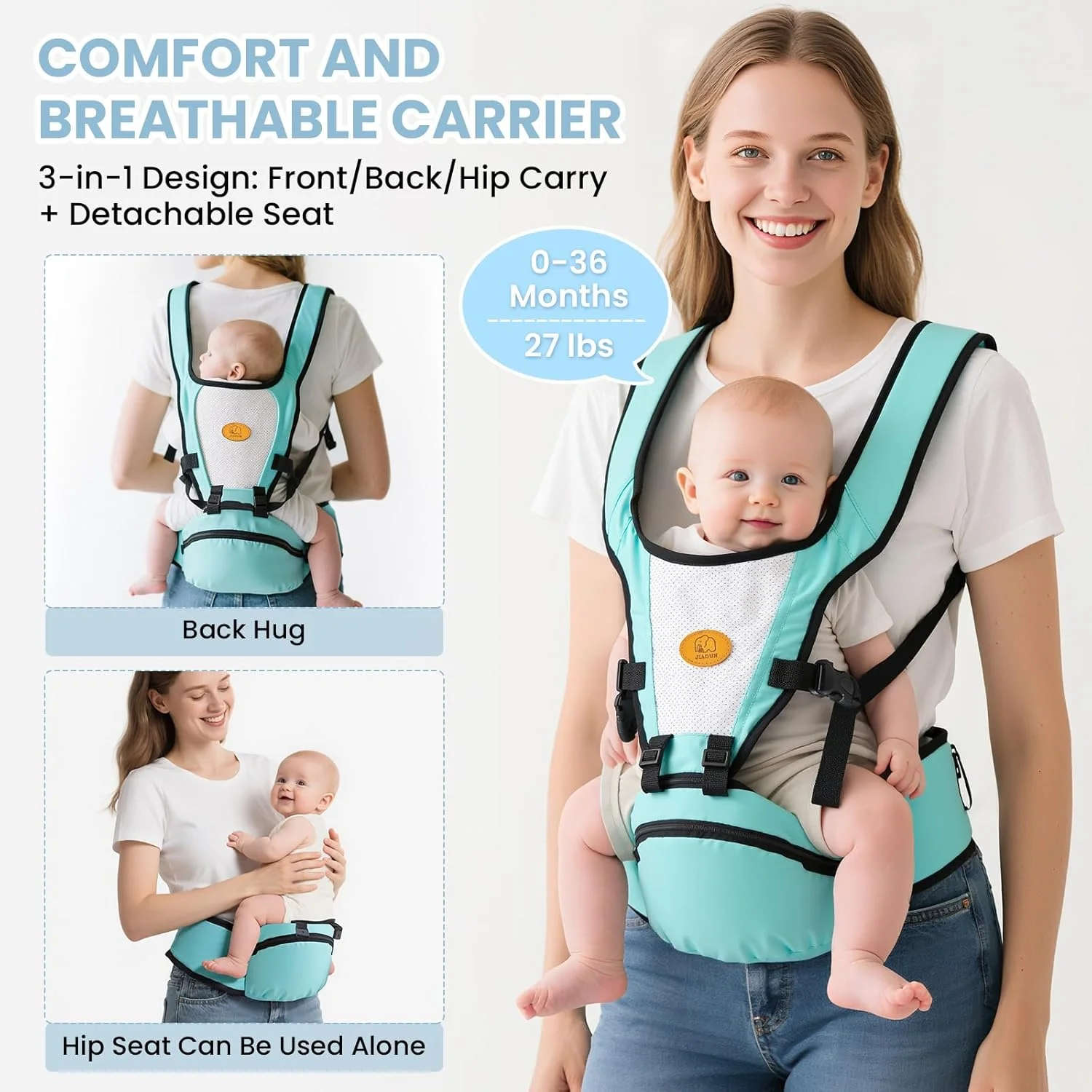 آغوشی نوزاد ارگونومیک 0-36 ماه، بند شانه قابل تنظیم و بدون دست، آغوشی نوزاد با نشیمنگاه با قابلیت تنفس، آغوشی نوزاد تا نوپا (آبی آسمانی) آغوشی نوزاد ارگونومیک 0-36 ماه، بند شانه قابل تنظیم و بدون دست، آغوشی نوزاد با نشیمنگاه با قابلیت تنفس، آغوشی نوزاد تا نوپا (آبی آسمانی)