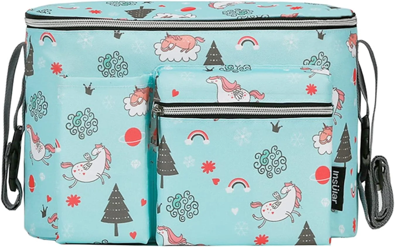 کیف لوازم کودک اینسولار، کیف نگهداری پوشک چند منظوره قابل حمل، کیف لوازم جانبی کالسکه، طرح اسب سبز