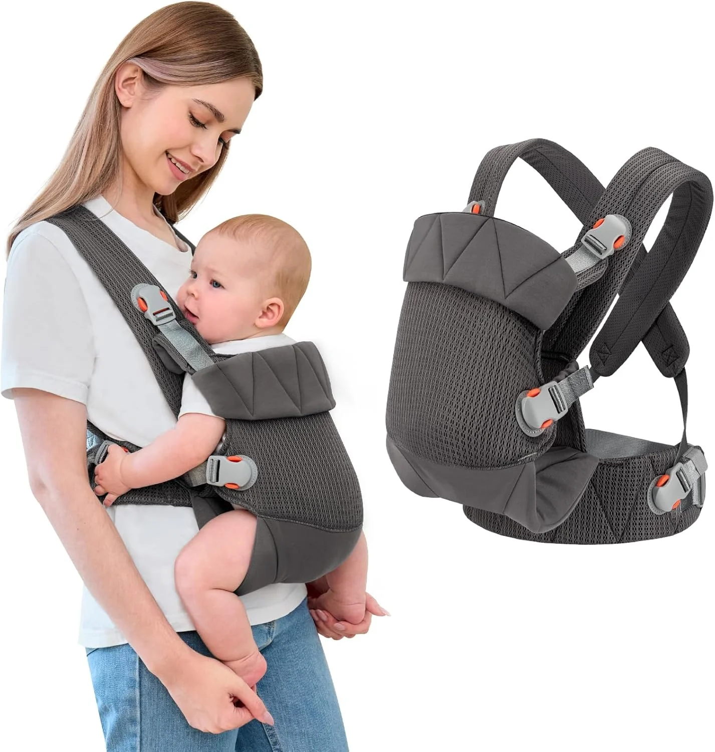 آغوشی نوزاد آیولونی، آغوشی ارگونومیک، کوله پشتی حمل نوزاد در جلو و پشت، بند قابل تنظیم برای نوزادان و کودکان نوپا (خاکستری تیره)