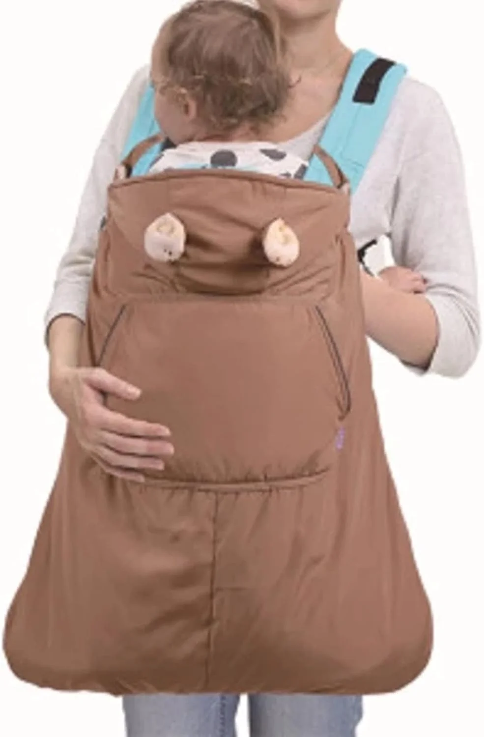 شنل حمل نوزاد Iwinna، شنل گرم زمستانی، روکش بادگیر نوزاد، کت مخملی ضد آب برای کوله پشتی، آغوشی، کیسه خواب (خاکی)