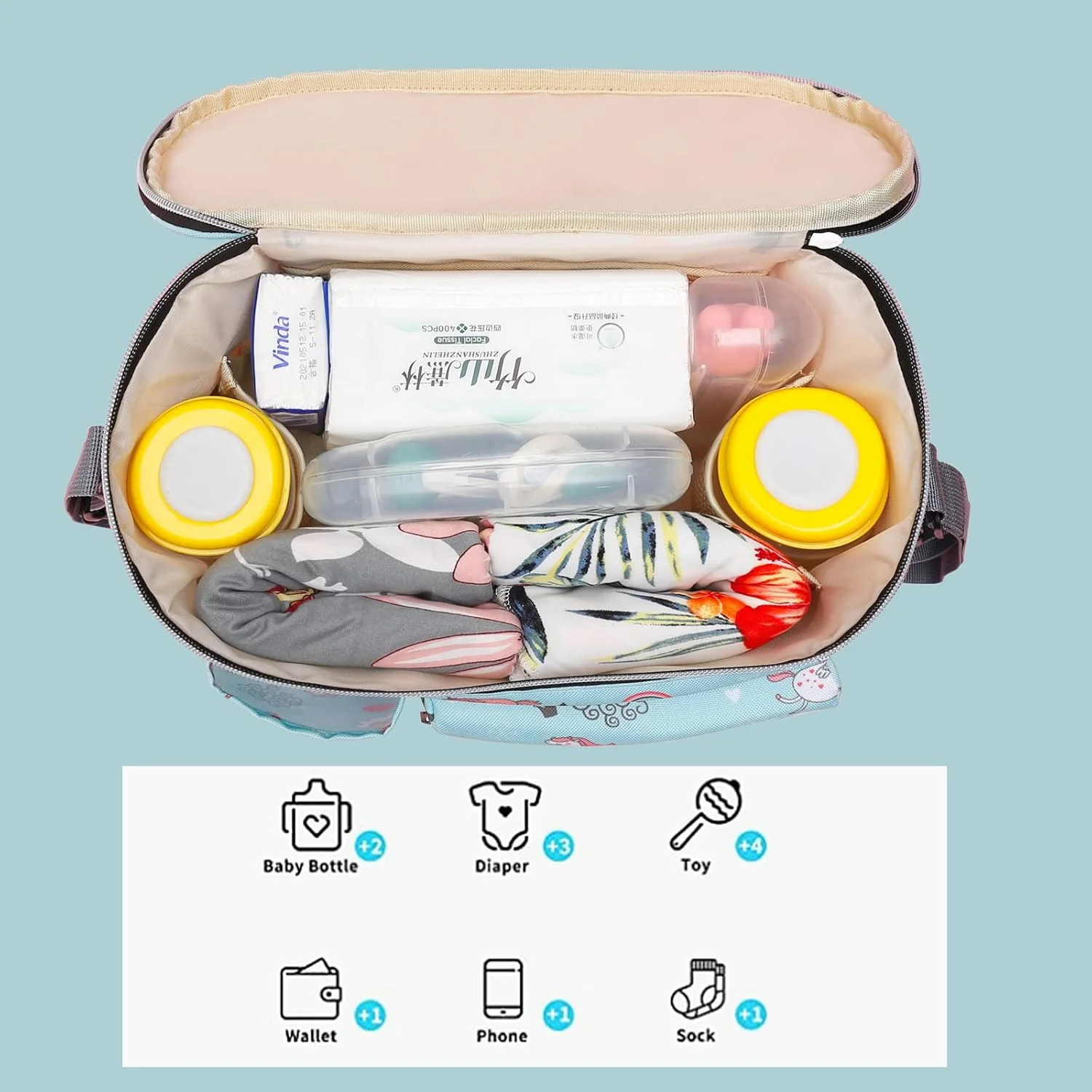 کیف لوازم کودک اینسولار، کیف نگهداری پوشک چند منظوره قابل حمل، کیف لوازم جانبی کالسکه، طرح اسب سبز