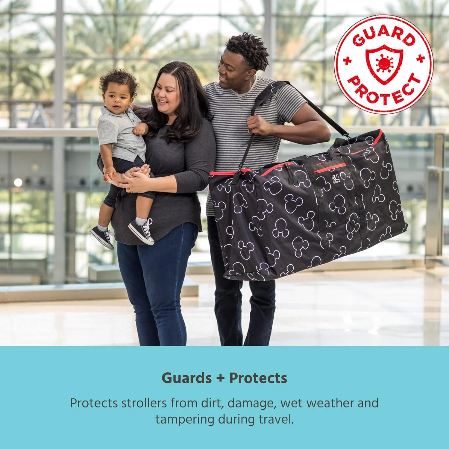 کیف حمل چرخ دستی کودک J.L. Childress Disney Baby برای چرخ دستی های تک و دوقلو - کیف بازرسی دروازه دیزنی برای چرخ دستی های تک و دوقلو - کیف بزرگ حمل چرخ دستی برای هواپیما - مشکی، میکی موس