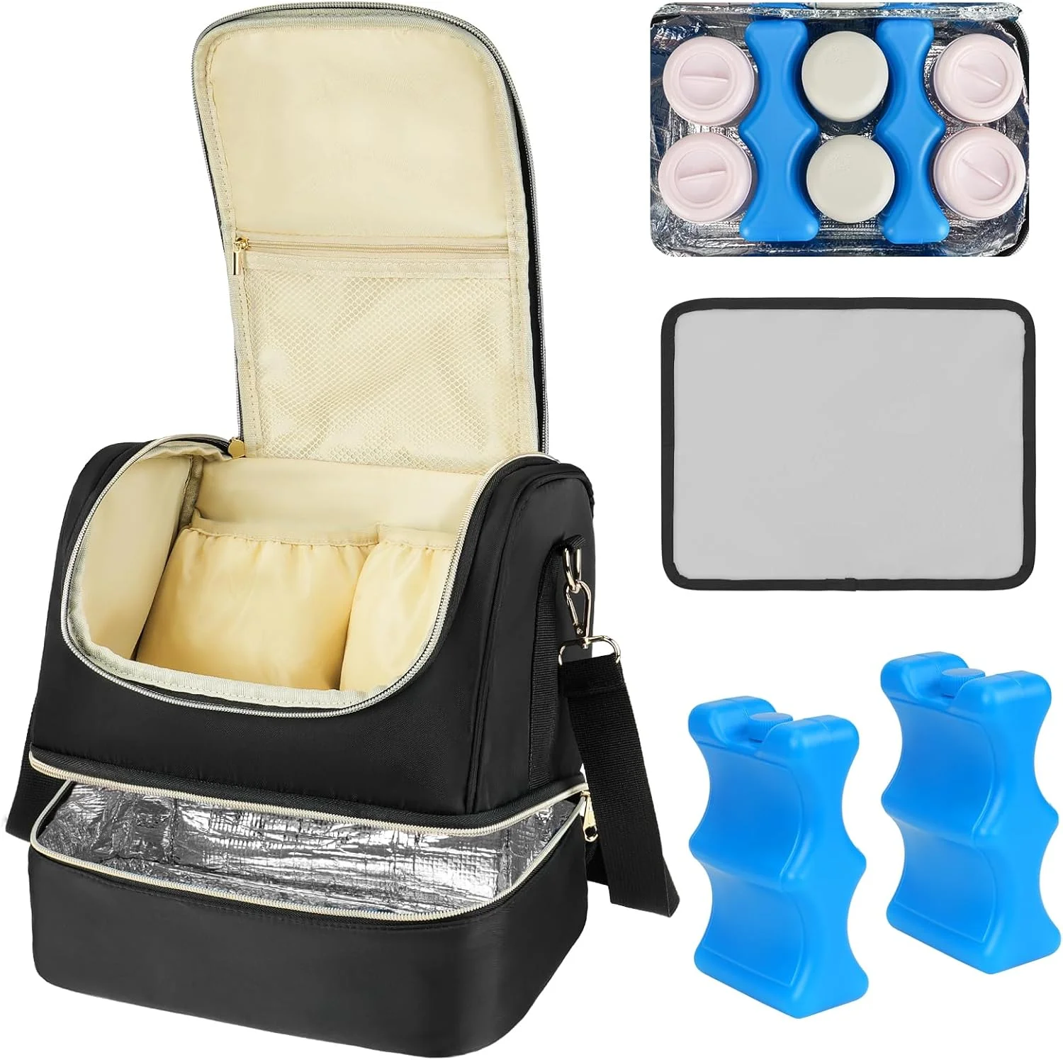 کیف پمپ سینه قابل حمل Jaffzora، دارای خنک کننده داخلی و بسته یخ، سازگار با Willow/Elvie/Medela، مقاوم در برابر آب، مشکی کیف پمپ سینه قابل حمل Jaffzora، دارای خنک کننده داخلی و بسته یخ، سازگار با Willow/Elvie/Medela، مقاوم در برابر آب، مشکی