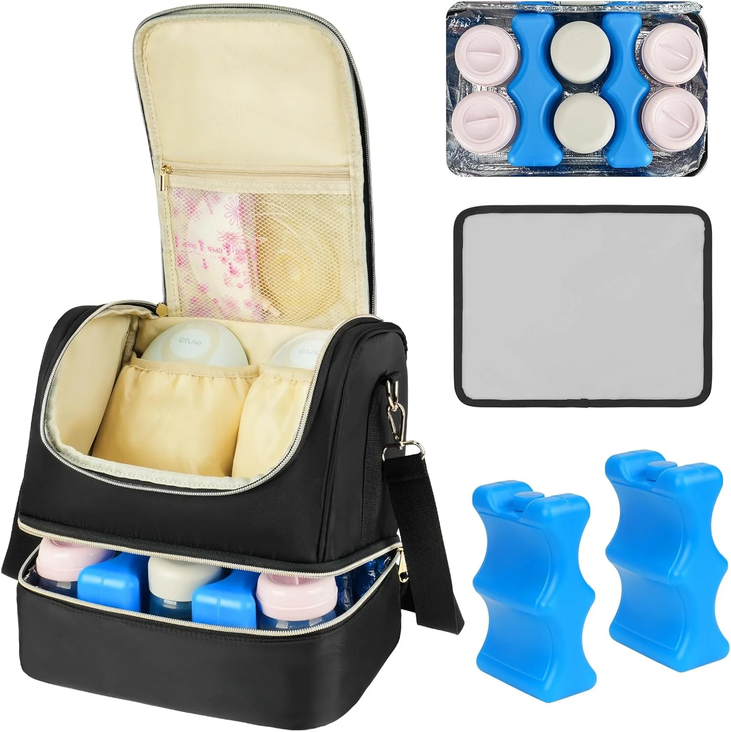 کیف پمپ سینه قابل حمل Jaffzora، دارای خنک کننده داخلی و بسته یخ، سازگار با Willow/Elvie/Medela، مقاوم در برابر آب، مشکی کیف پمپ سینه قابل حمل Jaffzora، دارای خنک کننده داخلی و بسته یخ، سازگار با Willow/Elvie/Medela، مقاوم در برابر آب، مشکی