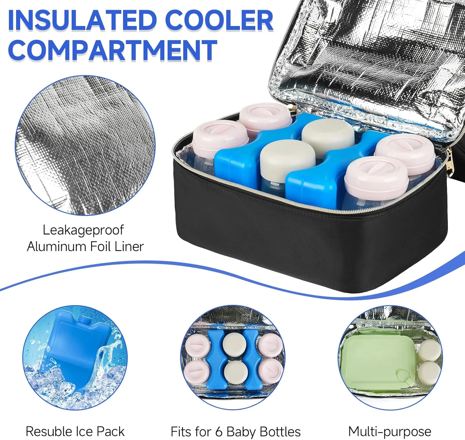 کیف پمپ سینه قابل حمل Jaffzora، دارای خنک کننده داخلی و بسته یخ، سازگار با Willow/Elvie/Medela، مقاوم در برابر آب، مشکی کیف پمپ سینه قابل حمل Jaffzora، دارای خنک کننده داخلی و بسته یخ، سازگار با Willow/Elvie/Medela، مقاوم در برابر آب، مشکی