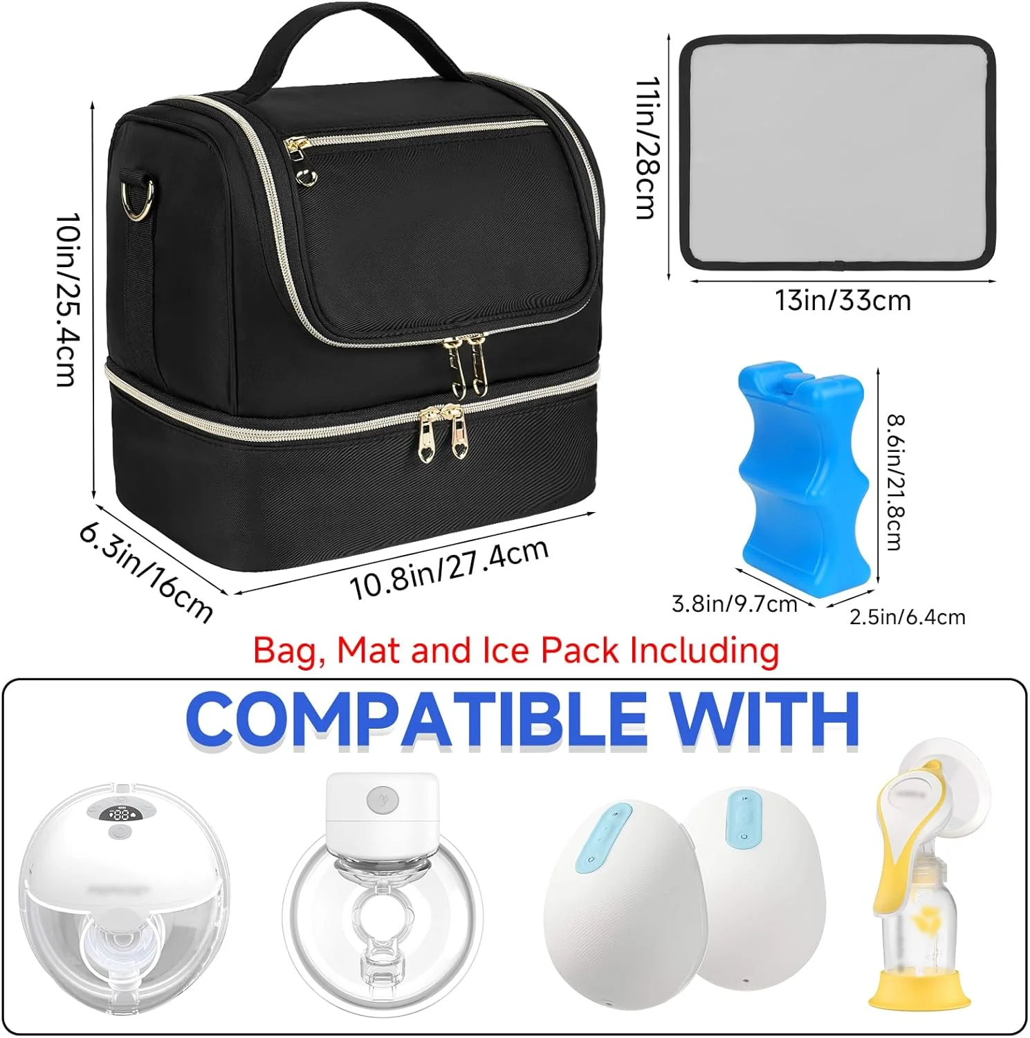 کیف پمپ سینه قابل حمل Jaffzora، دارای خنک کننده داخلی و بسته یخ، سازگار با Willow/Elvie/Medela، مقاوم در برابر آب، مشکی کیف پمپ سینه قابل حمل Jaffzora، دارای خنک کننده داخلی و بسته یخ، سازگار با Willow/Elvie/Medela، مقاوم در برابر آب، مشکی