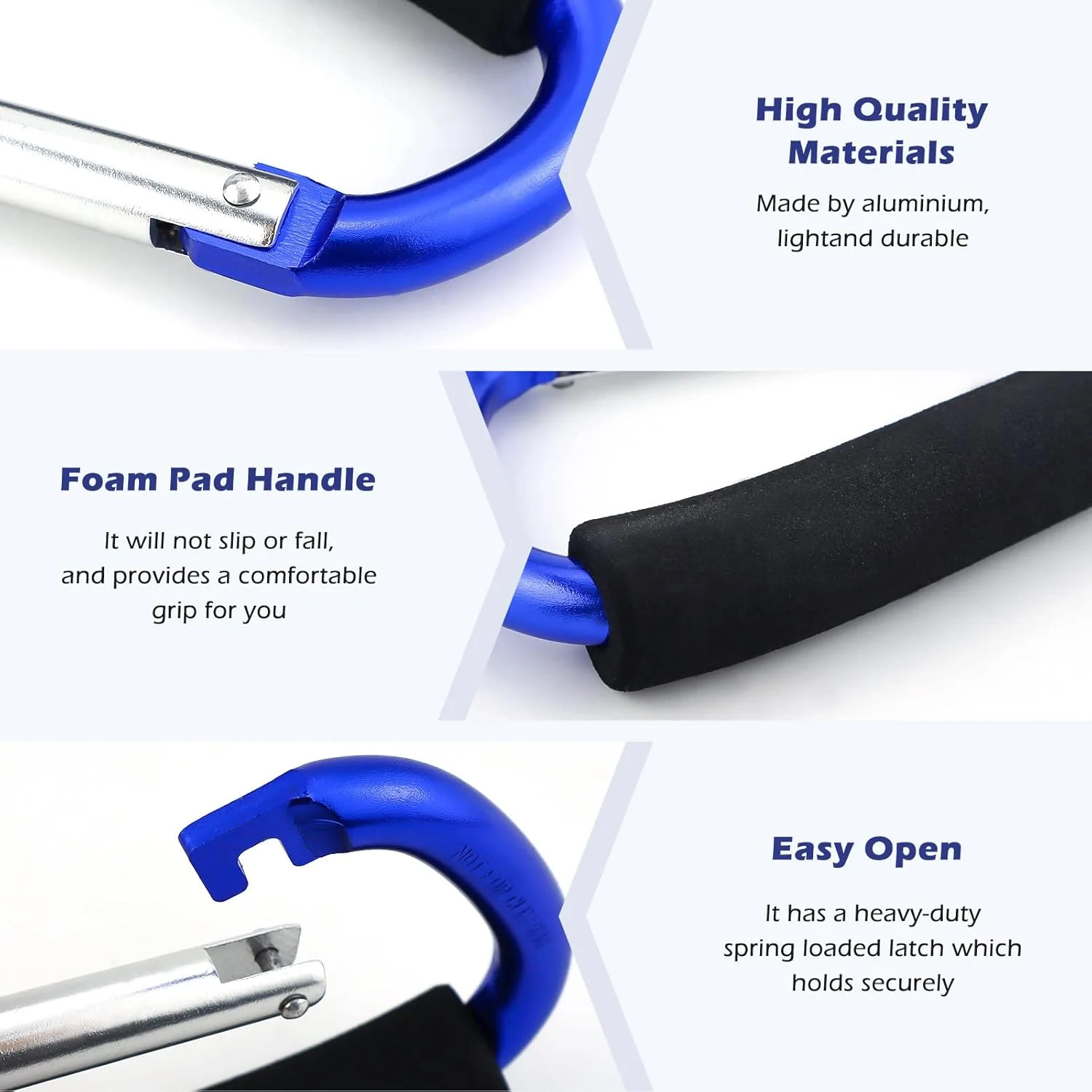 JIALEEY دسته نگهدارنده کیسه خرید ابزار حمل چند منظوره قلاب دار مجموعه قلاب کالسکه لوازم جانبی سازمان دهنده با دسته فوم نرم برای آویزان کردن، بسته 2 عددی، آبی JIALEEY دسته نگهدارنده کیسه خرید ابزار حمل چند منظوره قلاب دار مجموعه قلاب کالسکه لوازم جانبی سازمان دهنده با دسته فوم نرم برای آویزان کردن، بسته 2 عددی، آبی