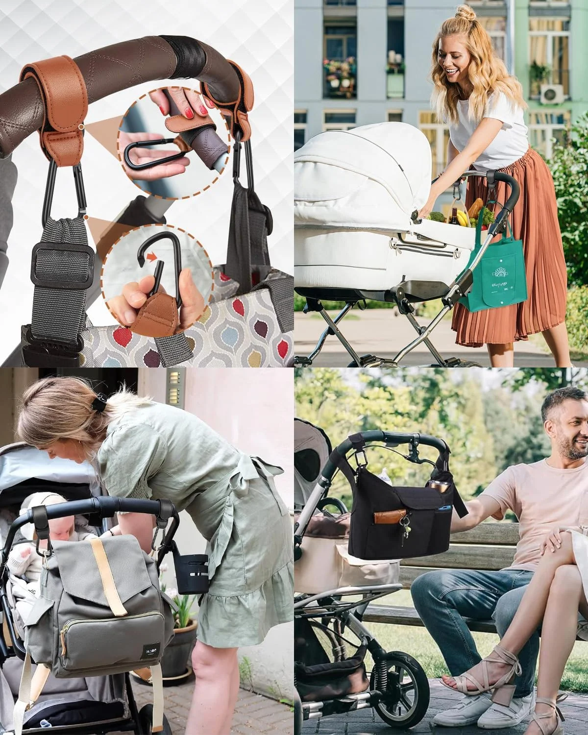 قلاب های کالسکه JEXOWIQ برای کیف، 4 عدد قلاب کالسکه چرمی کارابین، لوازم جانبی کالسکه، گیره های کالسکه برای کیف های خرید، کیف های پوشک و کیف های دستی قلاب های کالسکه JEXOWIQ برای کیف، 4 عدد قلاب کالسکه چرمی کارابین، لوازم جانبی کالسکه، گیره های کالسکه برای کیف های خرید، کیف های پوشک و کیف های دستی