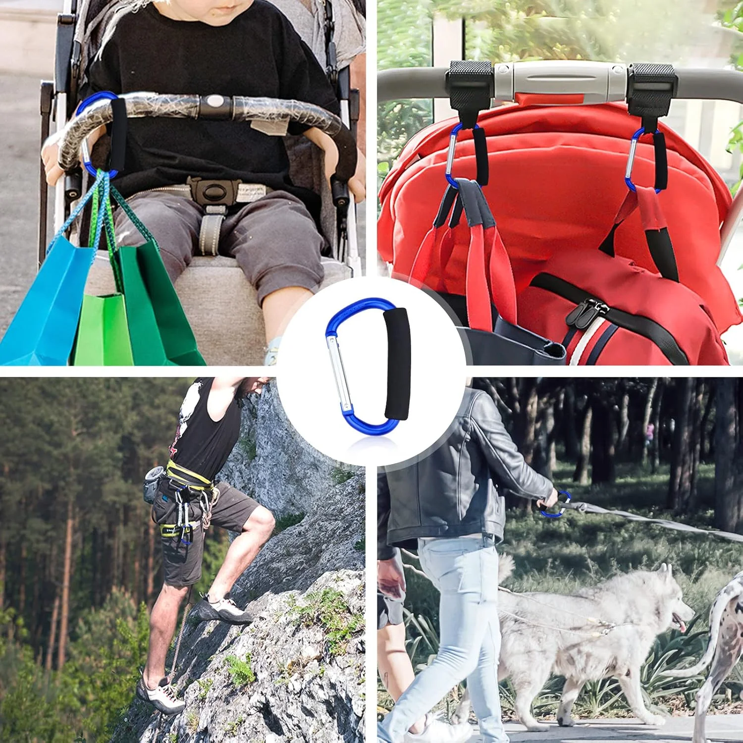 JIALEEY دسته نگهدارنده کیسه خرید ابزار حمل چند منظوره قلاب دار مجموعه قلاب کالسکه لوازم جانبی سازمان دهنده با دسته فوم نرم برای آویزان کردن، بسته 2 عددی، آبی JIALEEY دسته نگهدارنده کیسه خرید ابزار حمل چند منظوره قلاب دار مجموعه قلاب کالسکه لوازم جانبی سازمان دهنده با دسته فوم نرم برای آویزان کردن، بسته 2 عددی، آبی