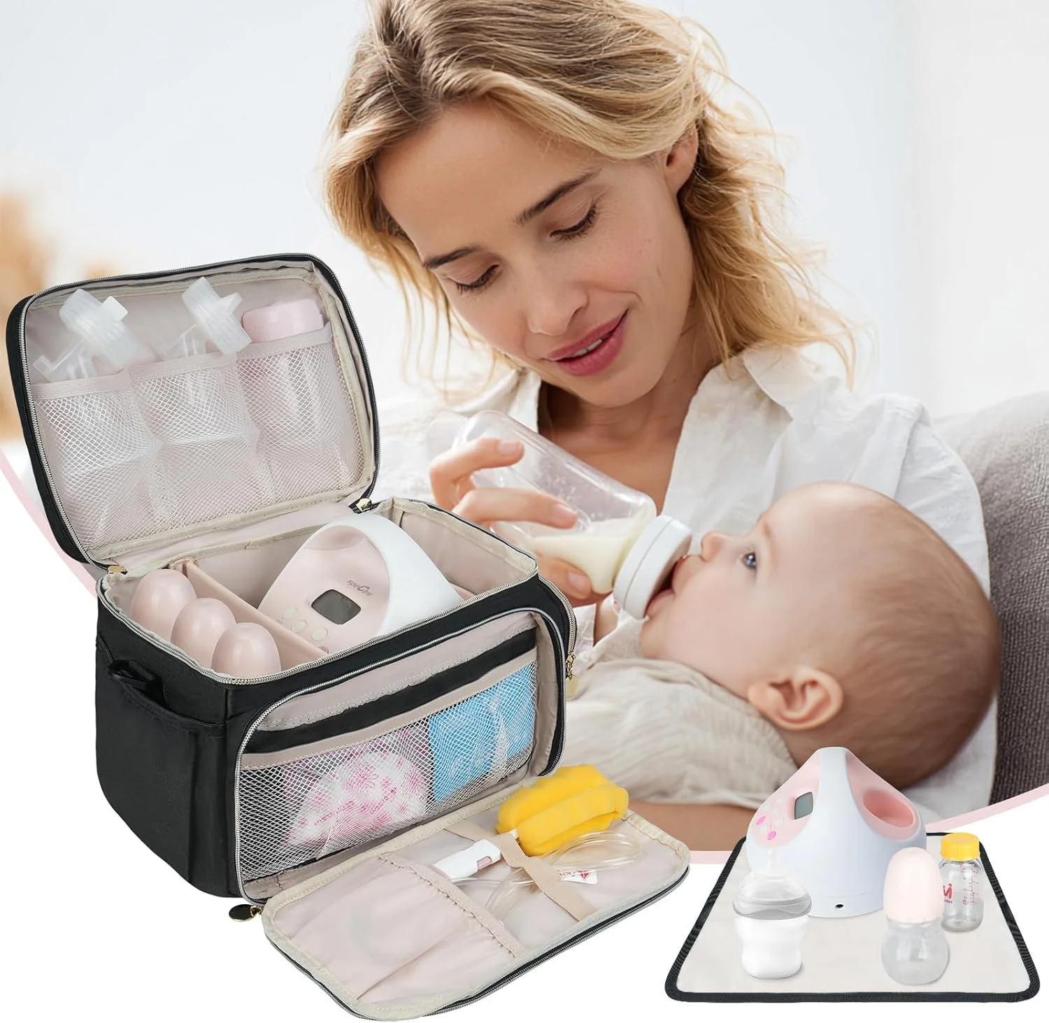 کیف پمپ سینه Jaffzora سازگار با Spectra S1، S1 Plus و S2، کیف حمل و نقل مسافرتی برای پمپ سینه و لوازم جانبی، مشکی کیف پمپ سینه Jaffzora سازگار با Spectra S1، S1 Plus و S2، کیف حمل و نقل مسافرتی برای پمپ سینه و لوازم جانبی، مشکی