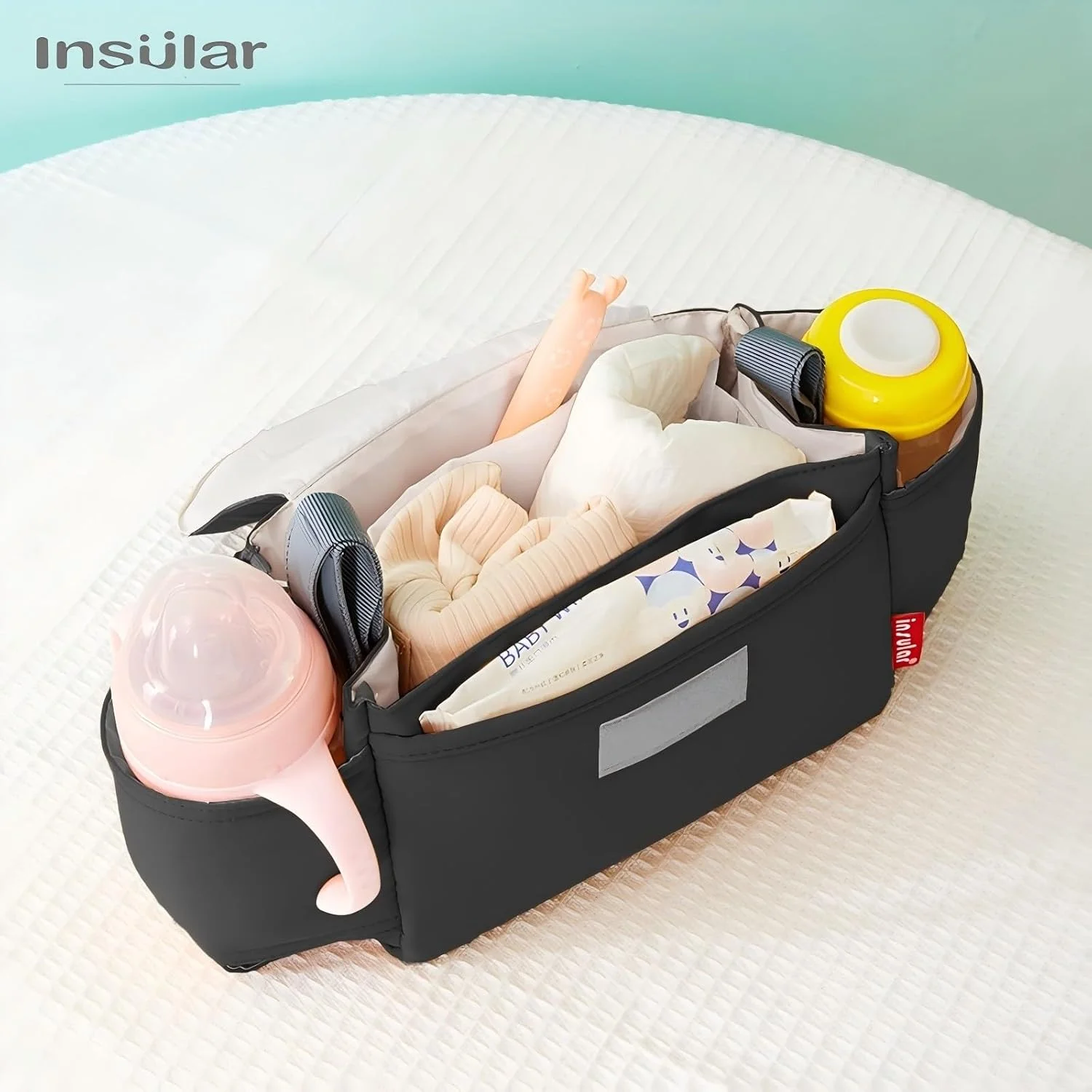 کیف لوازم کودک اینسولار، کیف لوازم جانبی کالسکه چند منظوره با فضای بزرگ، کیف نگهداری کودک با جا لیوانی، مشکی کیف لوازم کودک اینسولار، کیف لوازم جانبی کالسکه چند منظوره با فضای بزرگ، کیف نگهداری کودک با جا لیوانی، مشکی