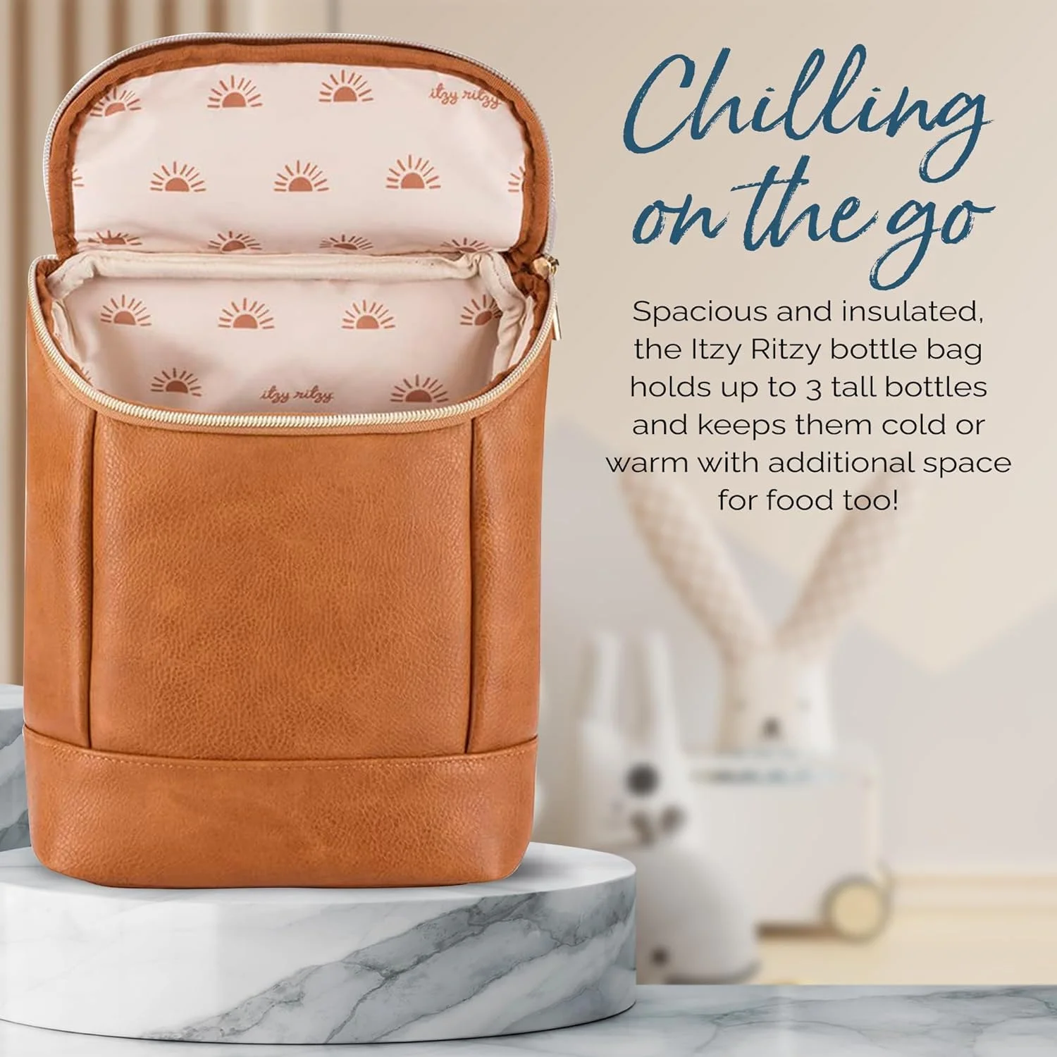 Itzy Ritzy Insulated Bottle Bag – Keeps Bottles Warm or Cool - Holds 3 Bottles & Features Interior Pocket for Ice Pack (Not Included), Cognac Itzy Ritzy Insulated Bottle Bag – Keeps Bottles Warm or Cool - Holds 3 Bottles & Features Interior Pocket for Ice Pack (Not Included), Cognac