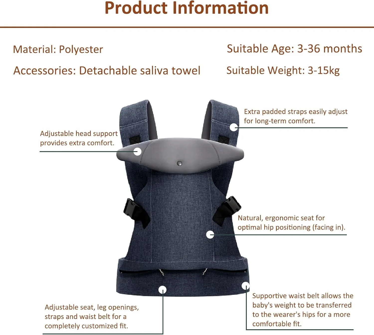 آیولونی کریر 4 در 1 قابل تنظیم، اسلینگ نوزاد تا نوپا، کوله پشتی ارگونومیک با نشیمنگاه، کوله پشتی حمل نوزاد قابل تبدیل، سبک و قابل تنفس (آبی تیره) آیولونی کریر 4 در 1 قابل تنظیم، اسلینگ نوزاد تا نوپا، کوله پشتی ارگونومیک با نشیمنگاه، کوله پشتی حمل نوزاد قابل تبدیل، سبک و قابل تنفس (آبی تیره)