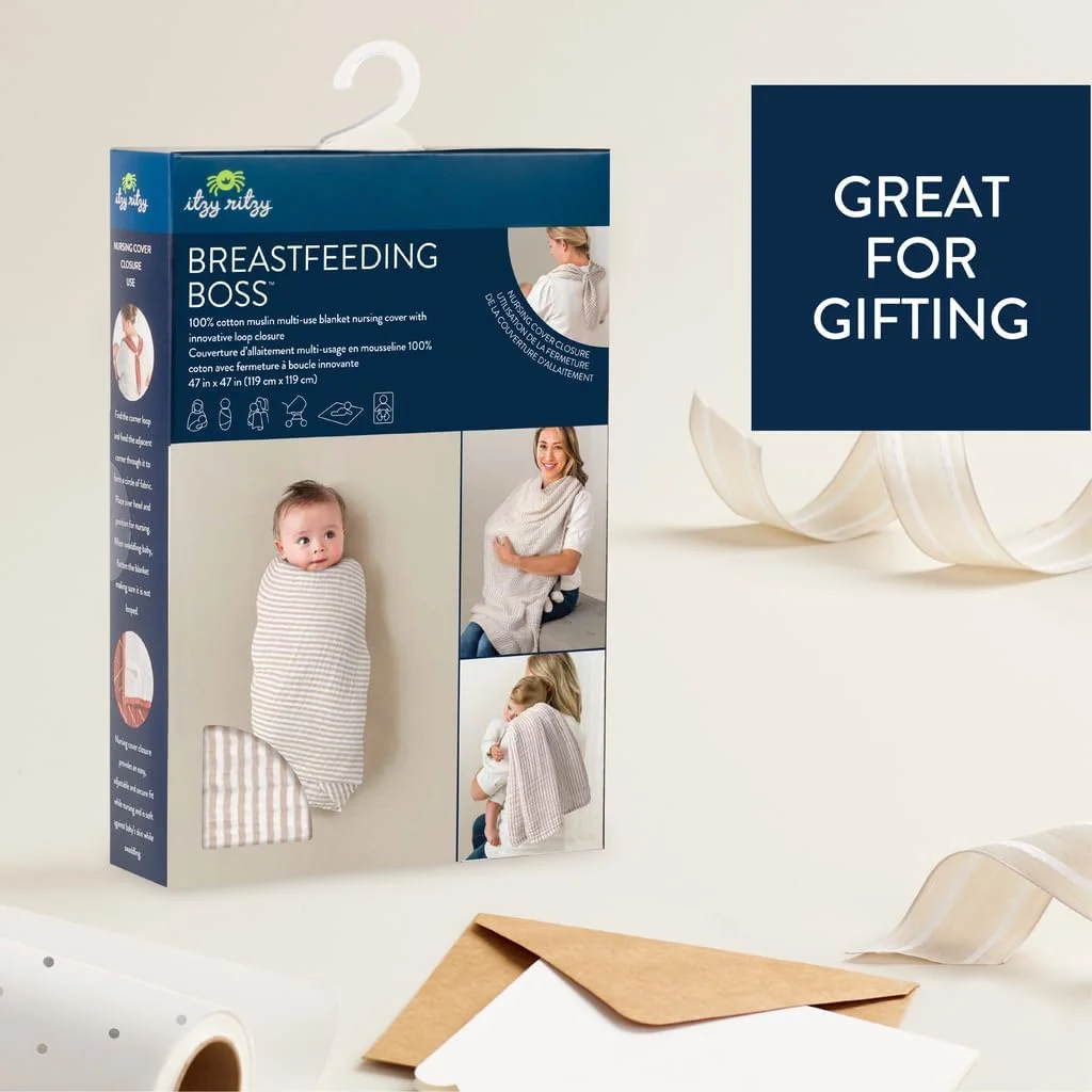 Itzy Ritzy Breastfeeding Boss Multi-Use Cover – A Nursing Cover, Swaddle, Car Seat Cover, Tummy Time Mat & Burp Cloth All in One – Made of Soft Muslin Fabric & Measures 47” x 47” (Taupe Stripe) Itzy Ritzy Breastfeeding Boss Multi-Use Cover – A Nursing Cover, Swaddle, Car Seat Cover, Tummy Time Mat & Burp Cloth All in One – Made of Soft Muslin Fabric & Measures 47” x 47” (Taupe Stripe)
