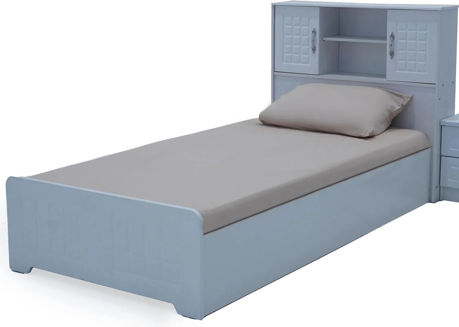 INFINI HOMES Wooden Single Bed with Storage Headboard, L190 x W90 cm, White (without Mattress and Assembly) INFINI HOMES Wooden Single Bed with Storage Headboard, L190 x W90 cm, White (without Mattress and Assembly)
