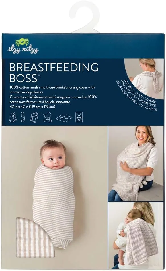 Itzy Ritzy Breastfeeding Boss Multi-Use Cover – A Nursing Cover, Swaddle, Car Seat Cover, Tummy Time Mat & Burp Cloth All in One – Made of Soft Muslin Fabric & Measures 47” x 47” (Taupe Stripe) Itzy Ritzy Breastfeeding Boss Multi-Use Cover – A Nursing Cover, Swaddle, Car Seat Cover, Tummy Time Mat & Burp Cloth All in One – Made of Soft Muslin Fabric & Measures 47” x 47” (Taupe Stripe)