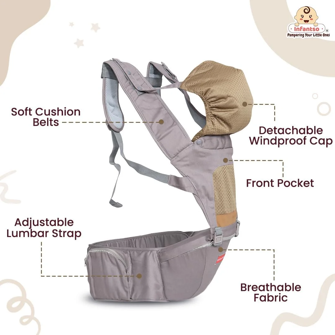 آغوشی نوزاد صندلی دار قابل تنظیم 4 در 1 INFANTSO، نرم و راحت با کمربند ایمنی، جیب های چند منظوره و بندهای پهن بالشتکی (خاکستری) آغوشی نوزاد صندلی دار قابل تنظیم 4 در 1 INFANTSO، نرم و راحت با کمربند ایمنی، جیب های چند منظوره و بندهای پهن بالشتکی (خاکستری)